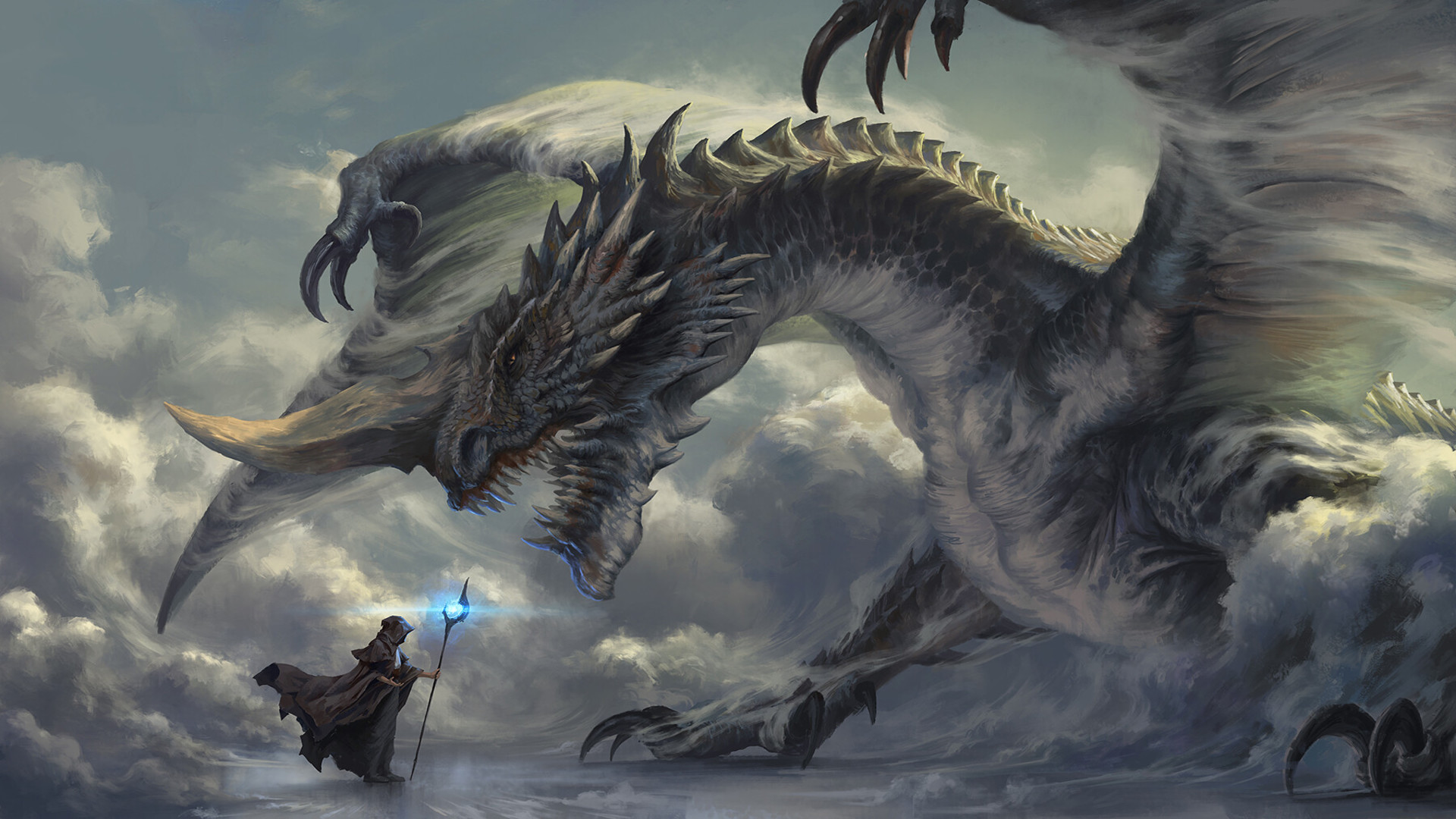 Download mobile wallpaper Fantasy, Dragon, Staff for free.
