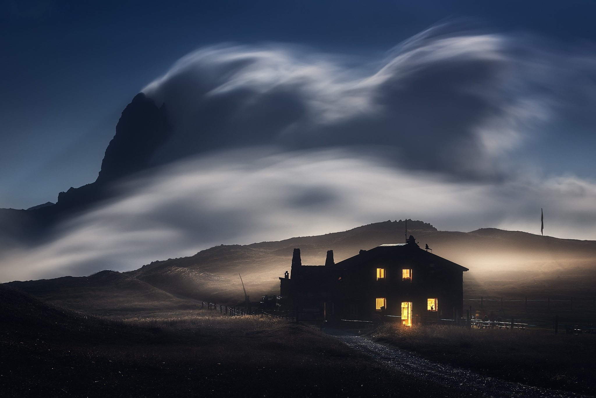 Download mobile wallpaper Night, House, Cloud, Man Made for free.