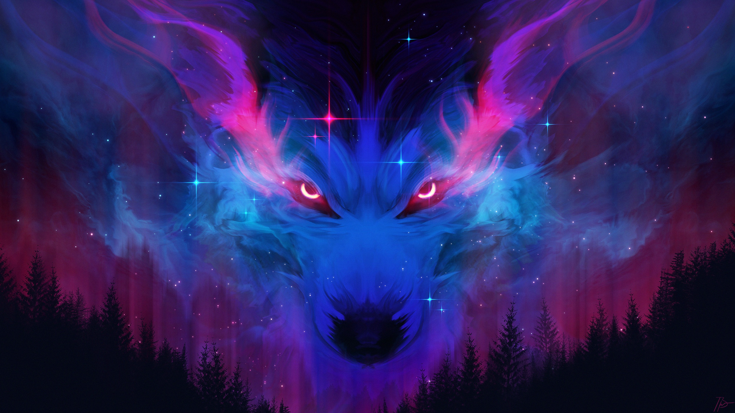 Download mobile wallpaper Fantasy, Stars, Night, Wolf, Fantasy Animals for free.