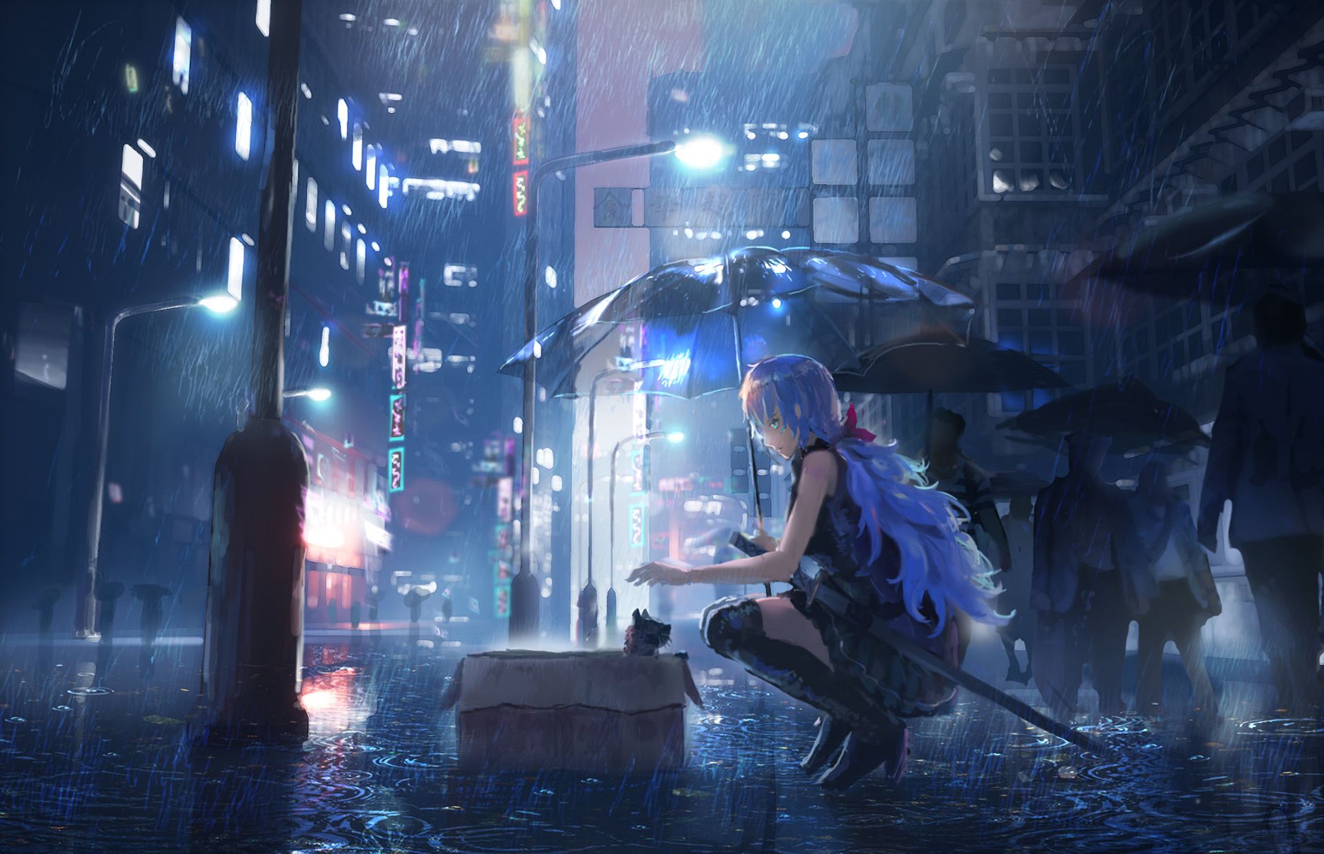 Free download wallpaper Anime, Rain, Umbrella, Original on your PC desktop