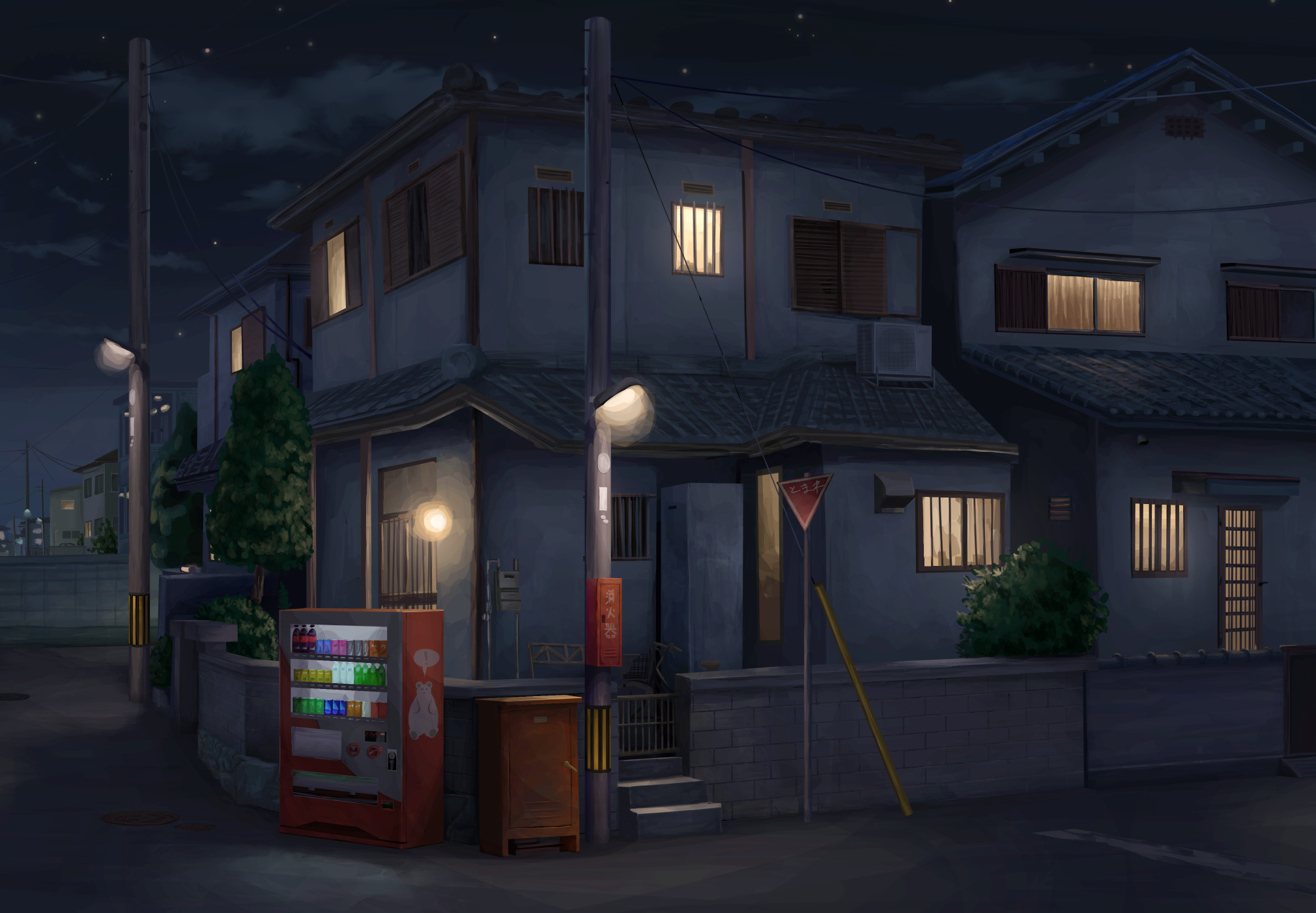 Free download wallpaper Anime, Night, City, House on your PC desktop