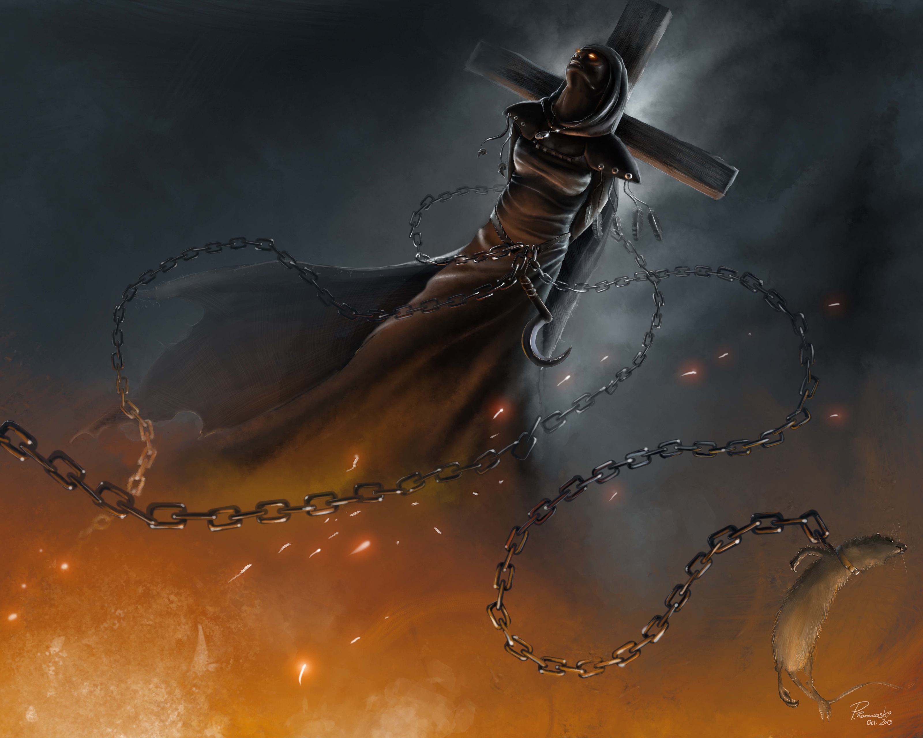 Free download wallpaper Fire, Dark, Chain, Witch on your PC desktop