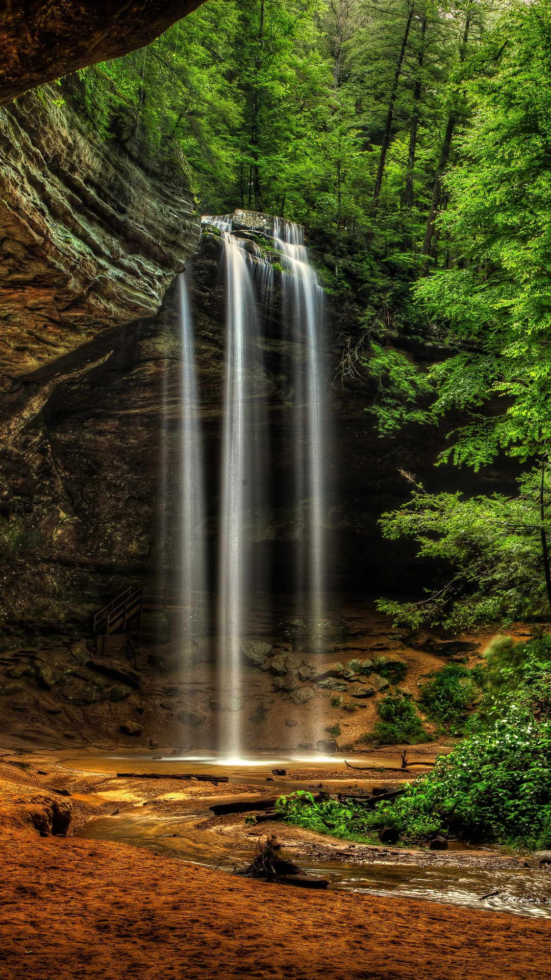 Download mobile wallpaper Waterfalls, Waterfall, Forest, Tree, Earth, Hdr for free.