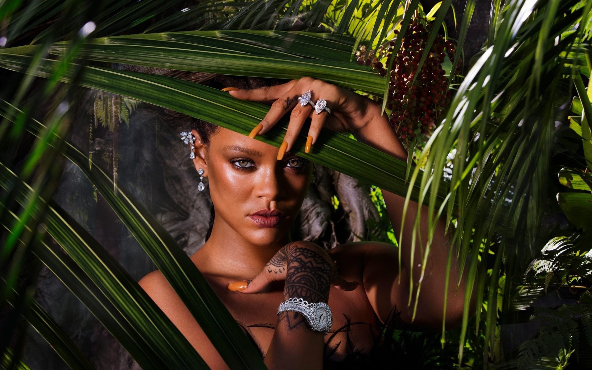 Téléchargez des papiers peints mobile Musique, Rihanna, Tatouage, Jungle, Top Model, Barbadien gratuitement.