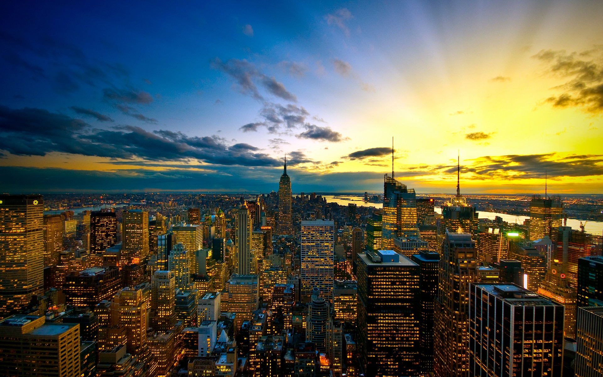 Download mobile wallpaper Manhattan, New York, Cities, Man Made, Sunset for free.