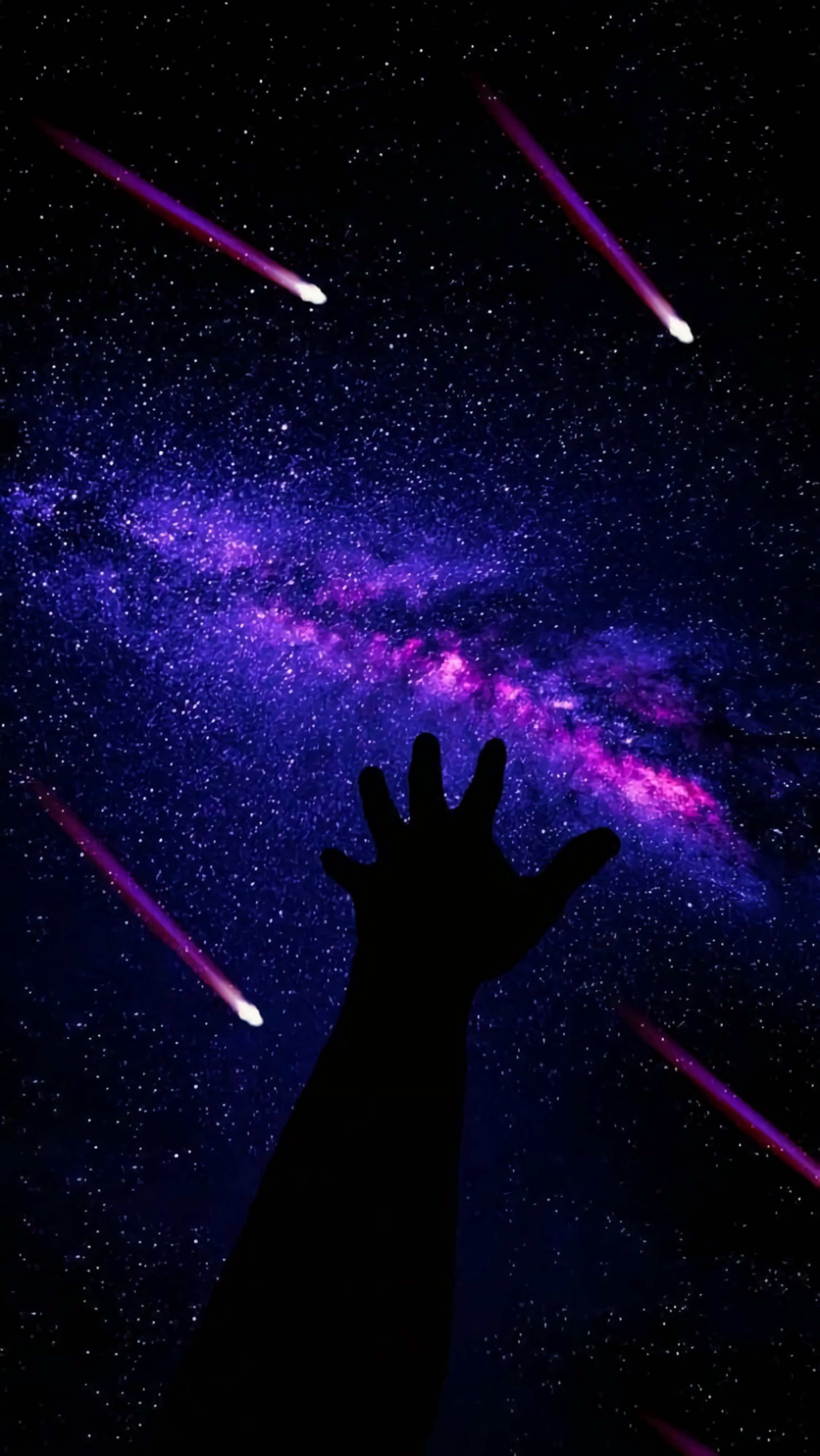 universe, dark, hand, starry sky, meteorites