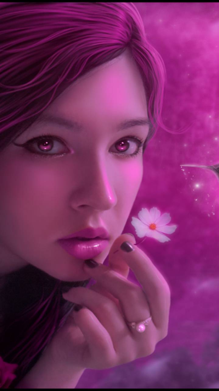 Download mobile wallpaper Fantasy, Flower, Women, Purple Eyes for free.