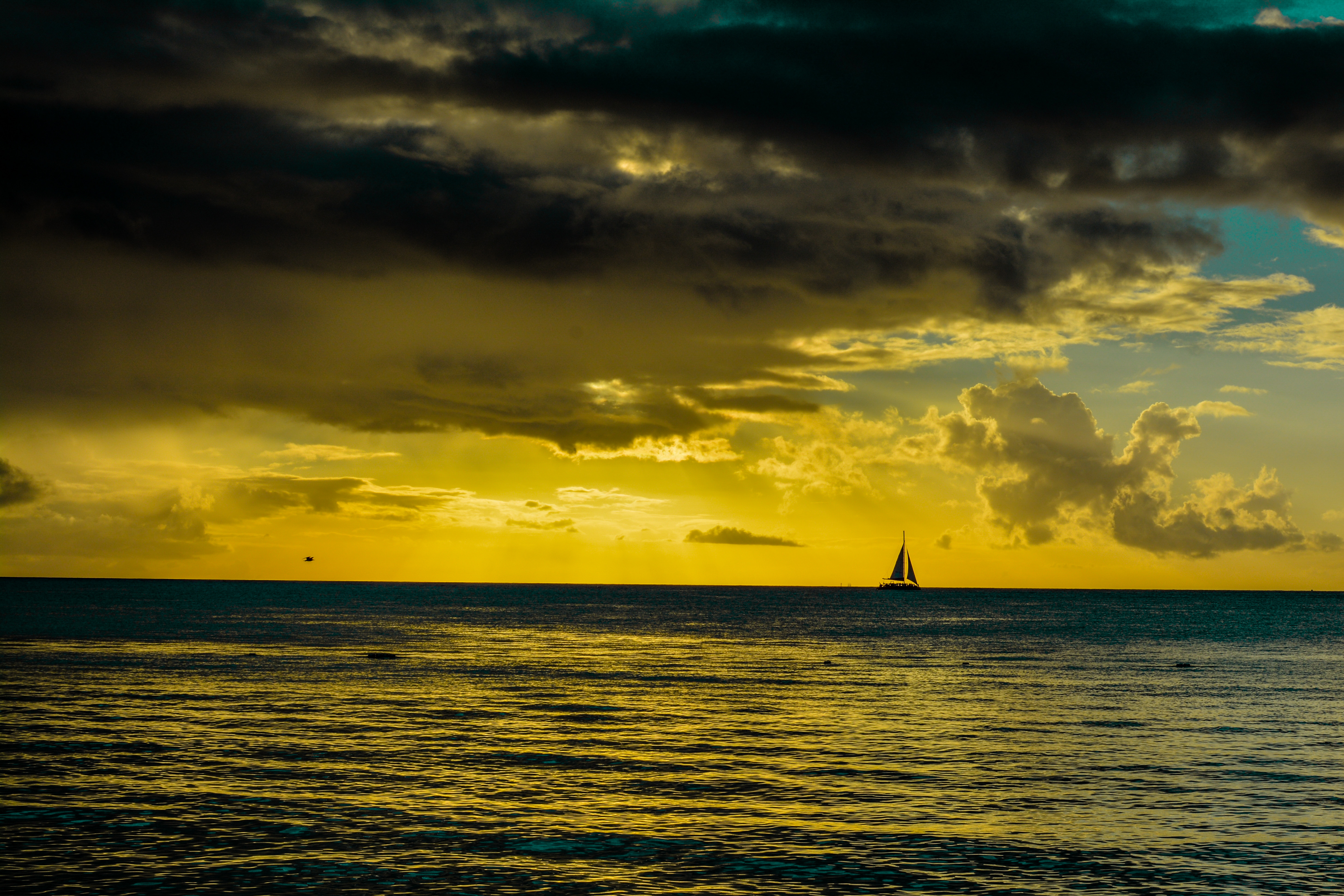 Free download wallpaper Sea, Horizon, Ship, Nature, Sunset on your PC desktop