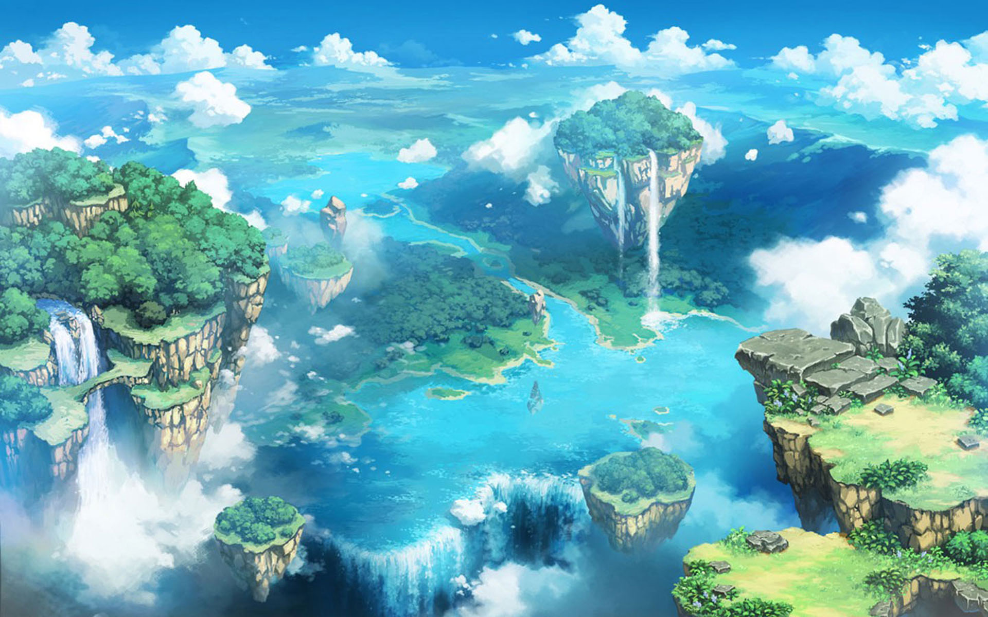 Free download wallpaper Landscape, Fantasy, Waterfall, Cliff on your PC desktop