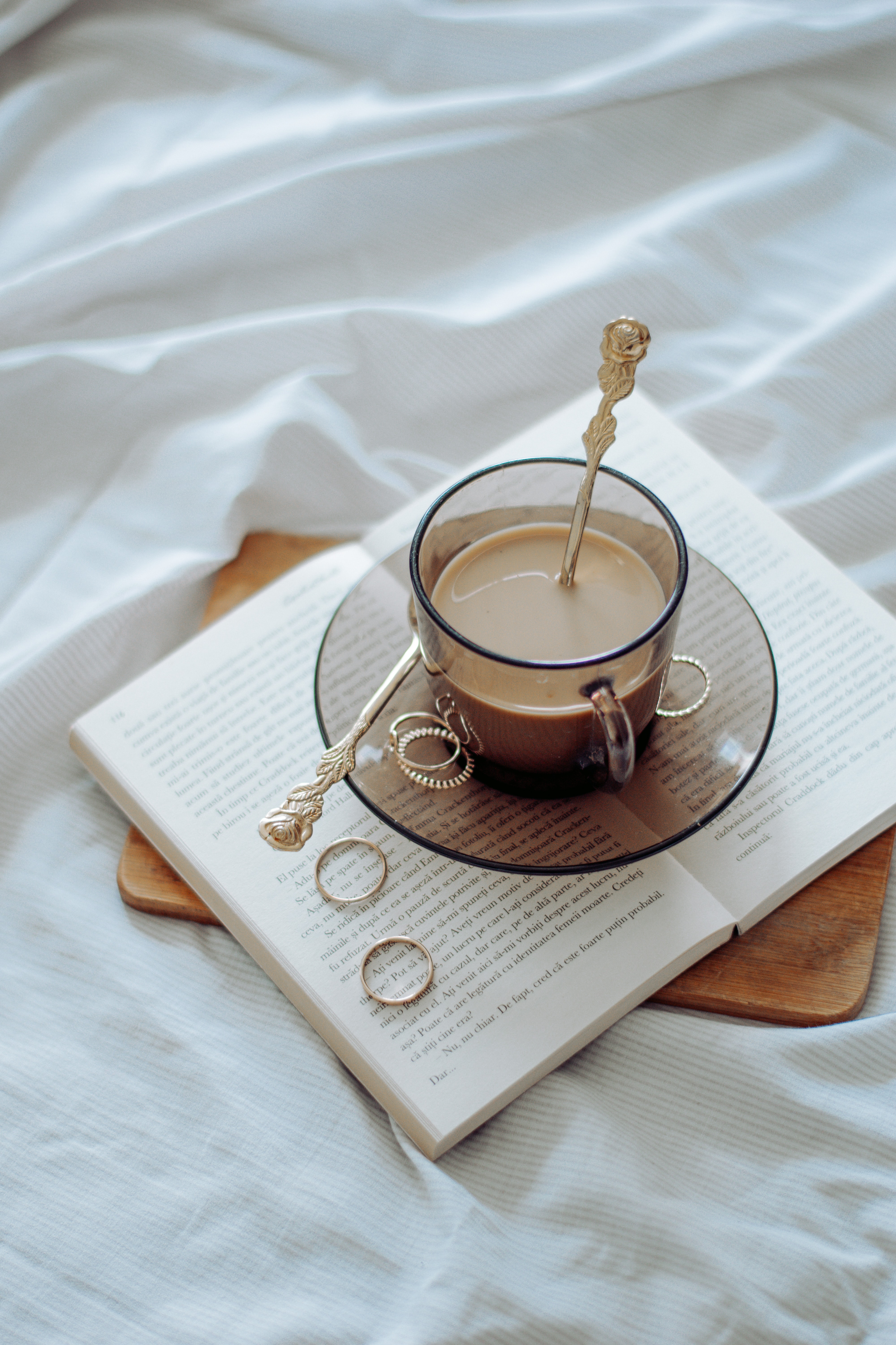 miscellaneous, rings, coffee, miscellanea, cup, cloth, book Full HD
