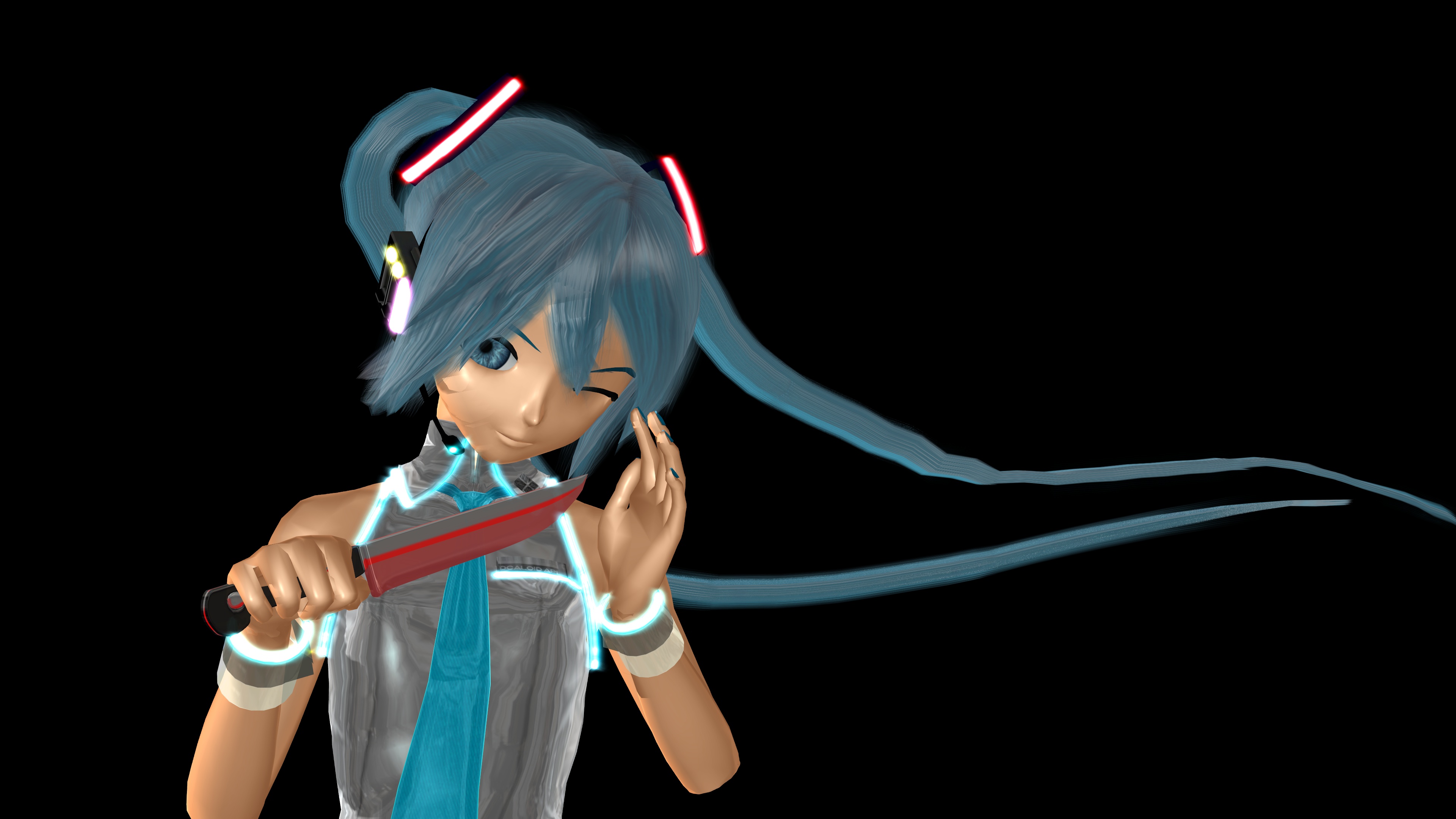 Descarga gratuita de fondo de pantalla para móvil de Vocaloid, Ojos Azules, Cuchillo, Animado, Pelo Azul, Hatsune Miku.