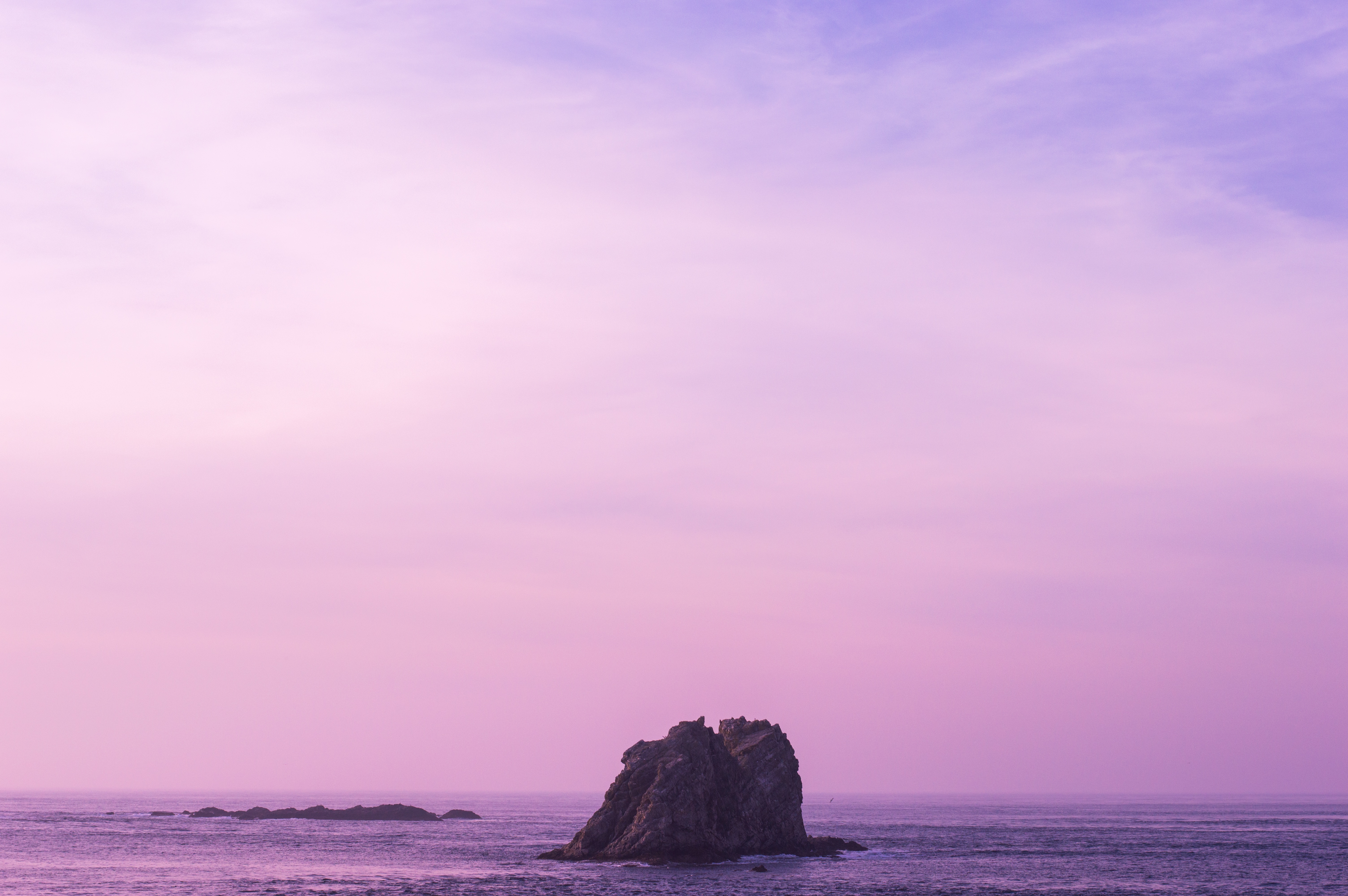 Download mobile wallpaper Rock, Stone, Sky, Lilac, Nature, Sea for free.