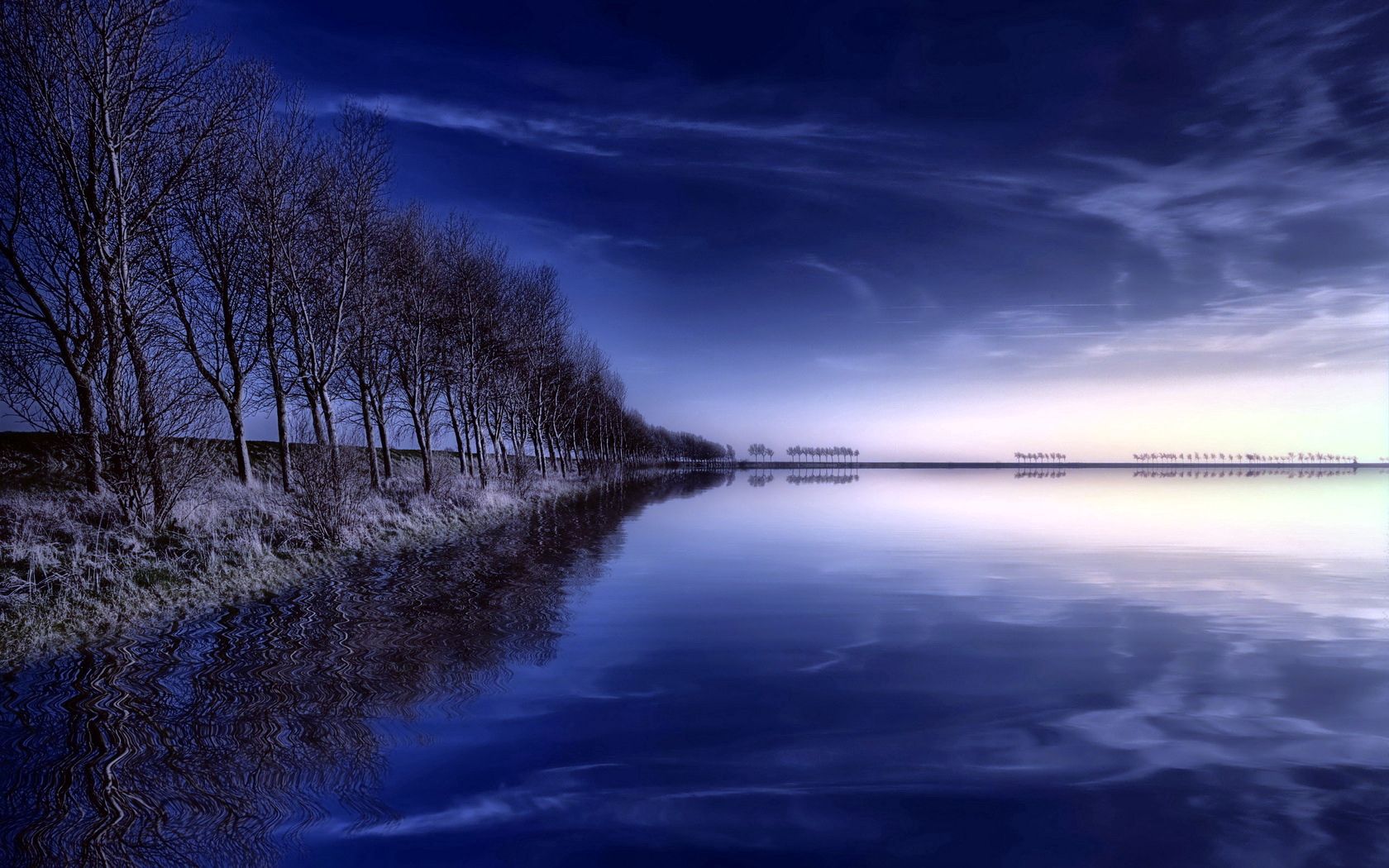 nature, trees, sky, lake, reflection, evening, row