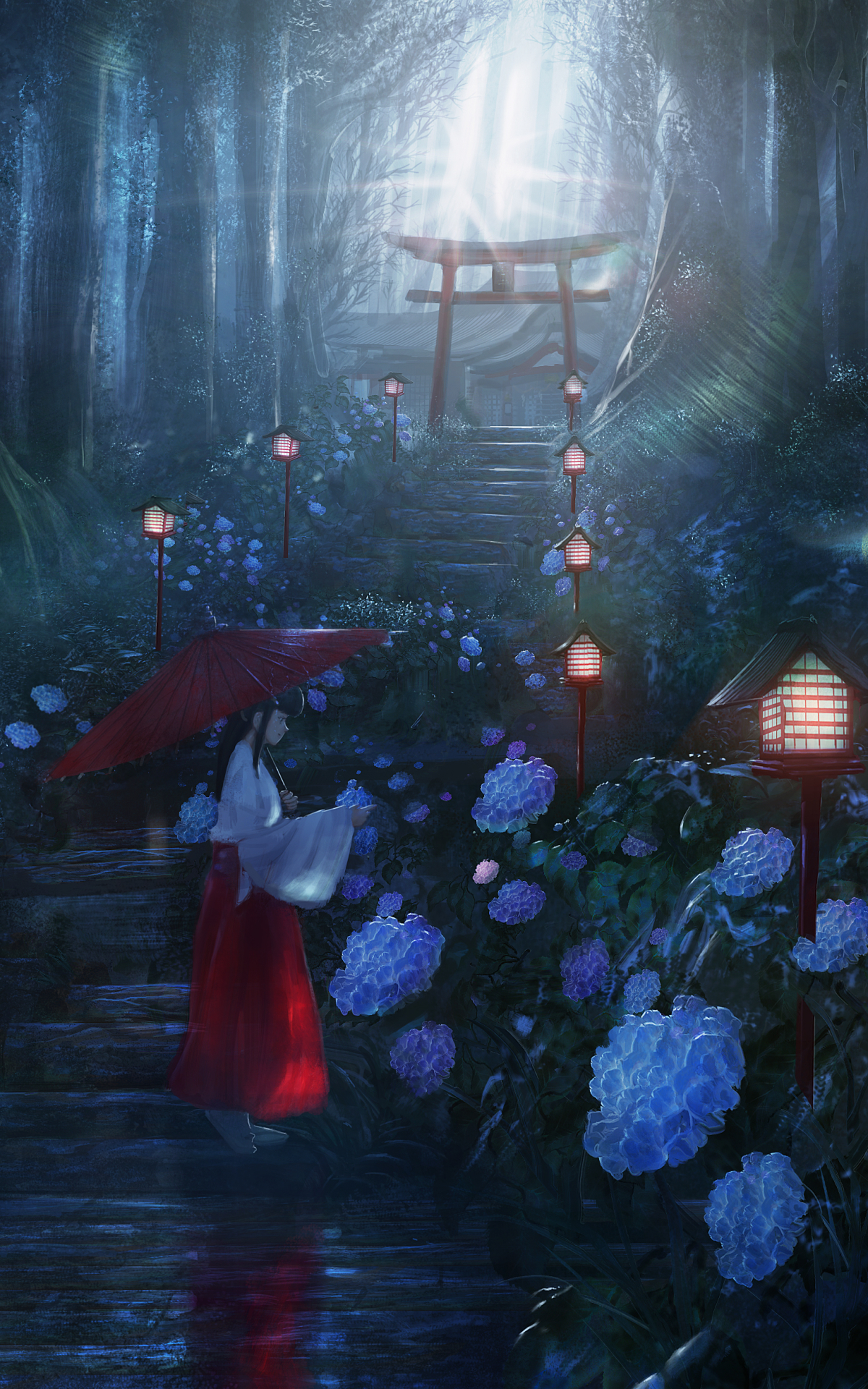 Download mobile wallpaper Anime, Forest, Umbrella, Original for free.