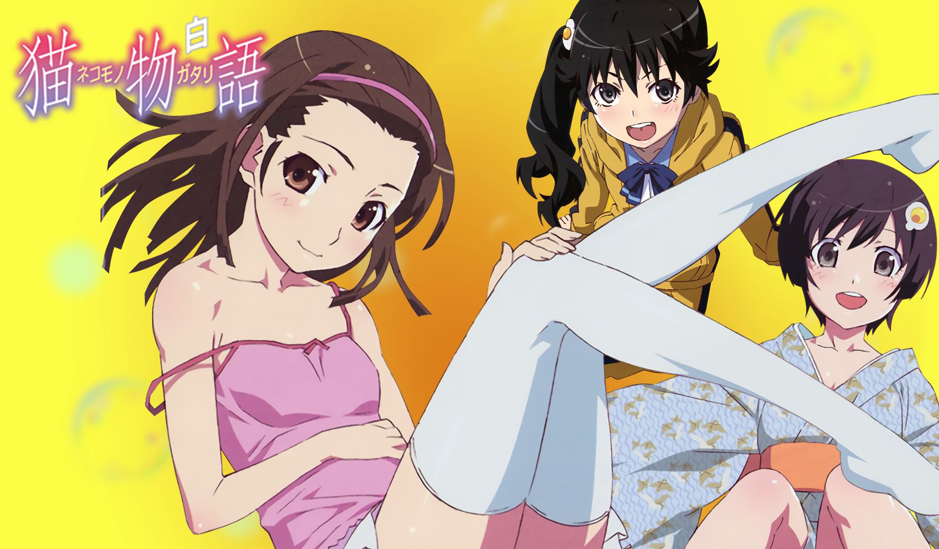 Handy-Wallpaper Animes, Monogatari (Serie), Nadeko Sengoku, Karen Araragi, Tsukihi Araragi kostenlos herunterladen.
