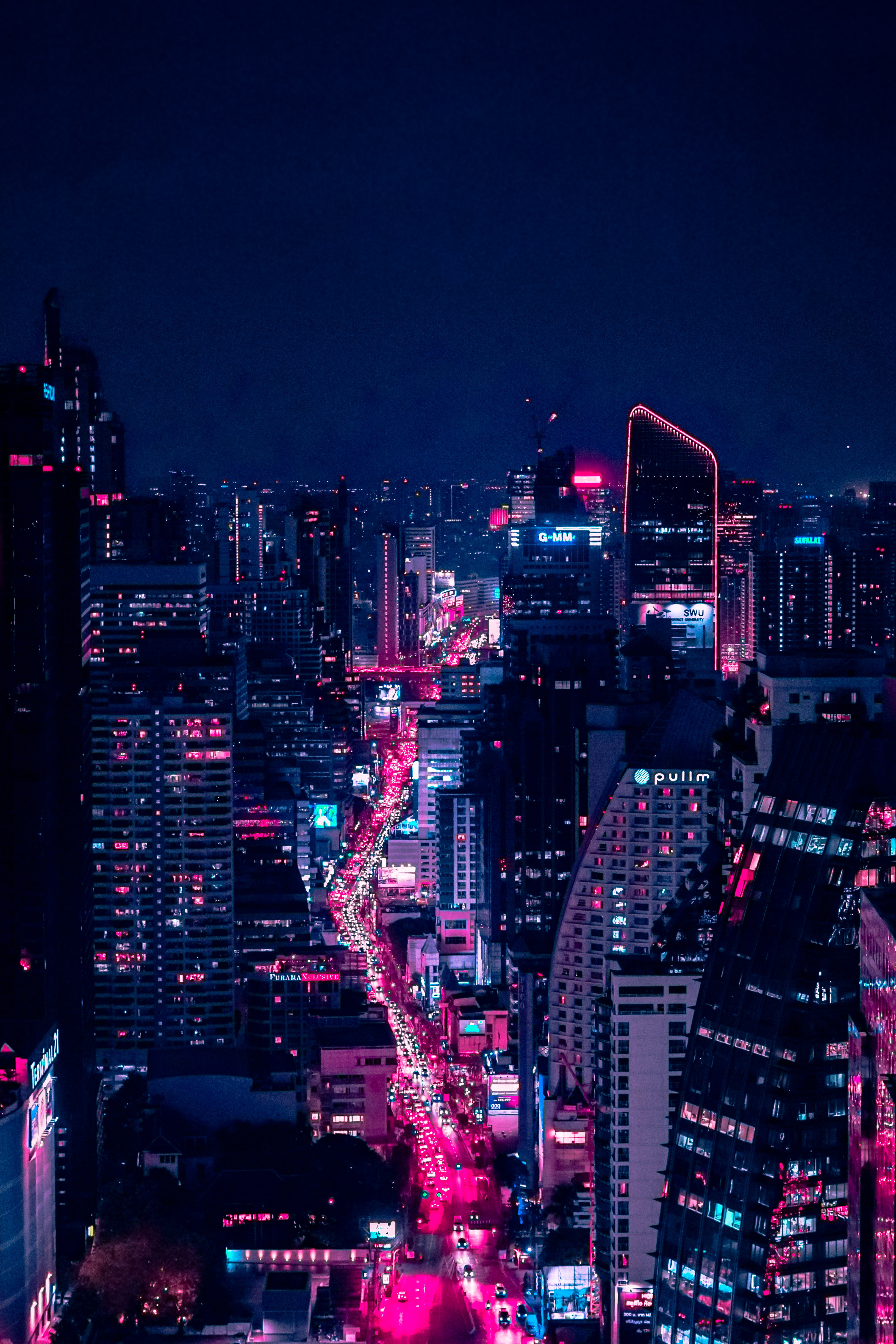 city lights, architecture, cities, night, building, view from above, night city