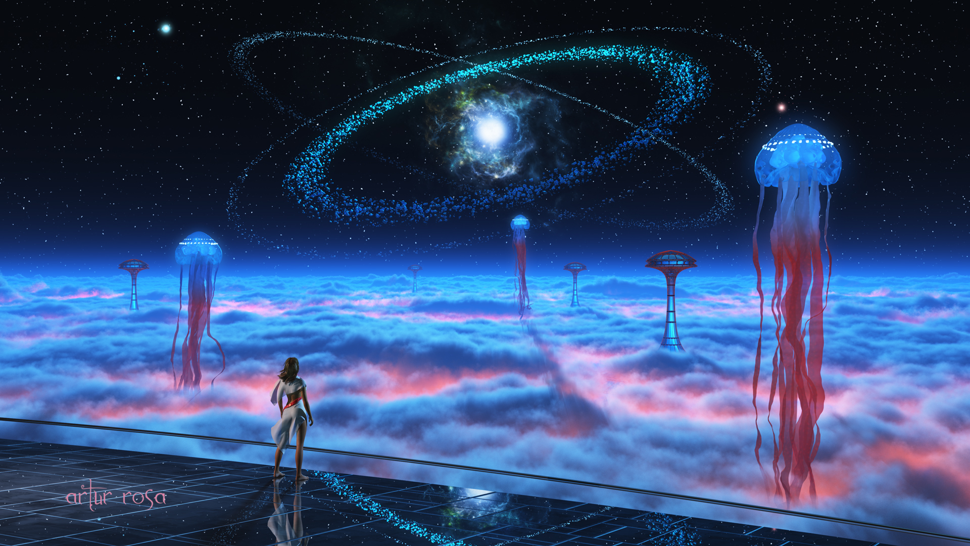 Free download wallpaper Landscape, Stars, Space, Creature, Sci Fi, Cloud on your PC desktop