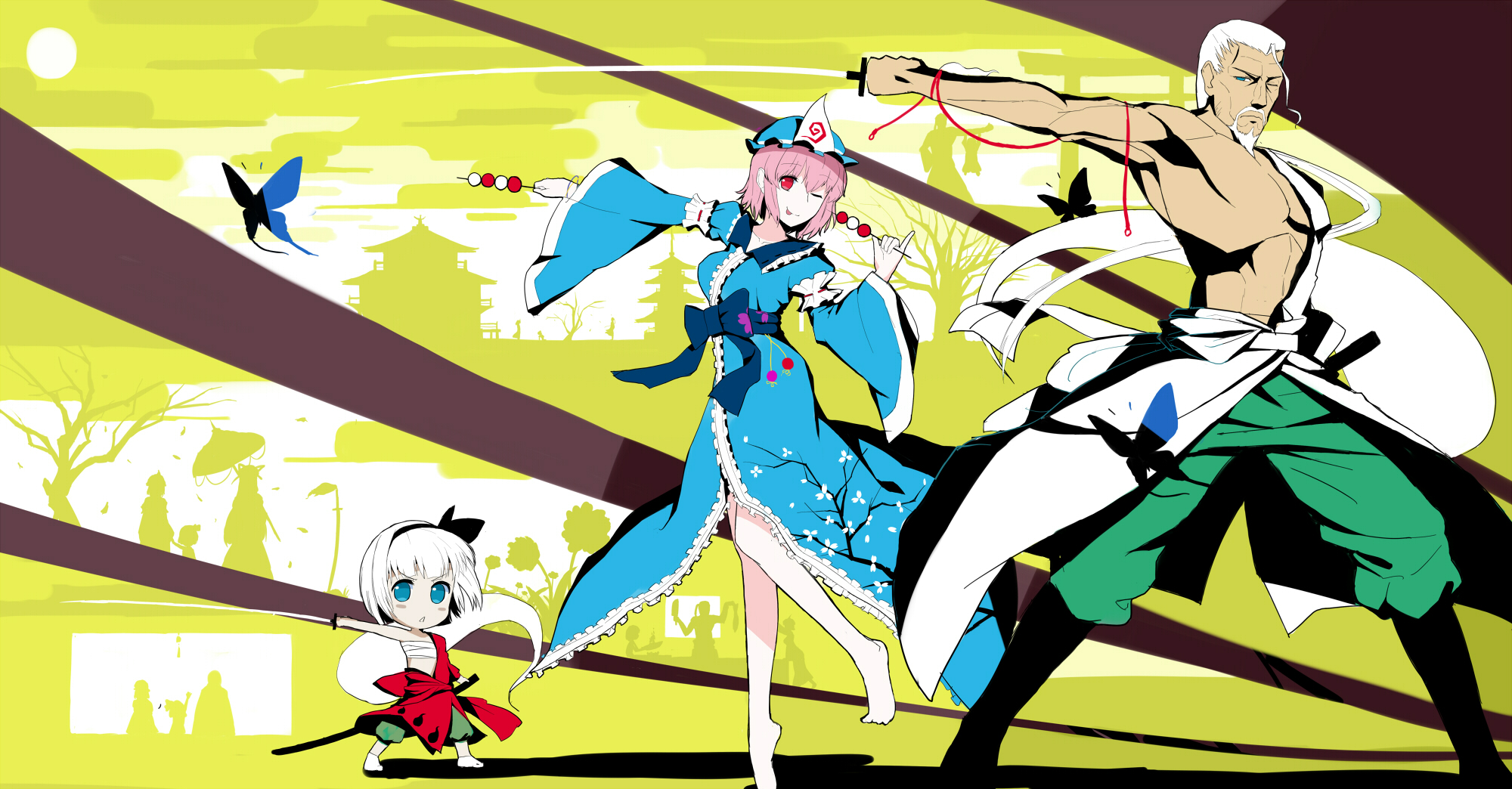 Free download wallpaper Anime, Touhou, Youmu Konpaku, Yuyuko Saigyouji, Youki Konpaku on your PC desktop