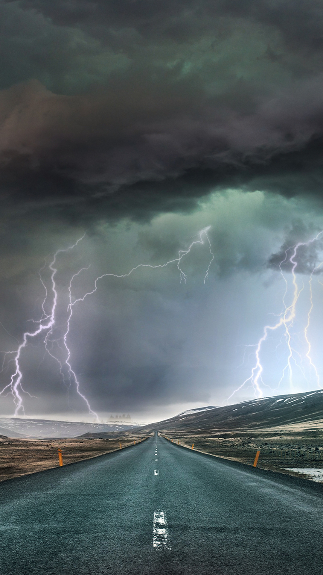 Download mobile wallpaper Lightning, Road, Storm, Cloud, Man Made for free.