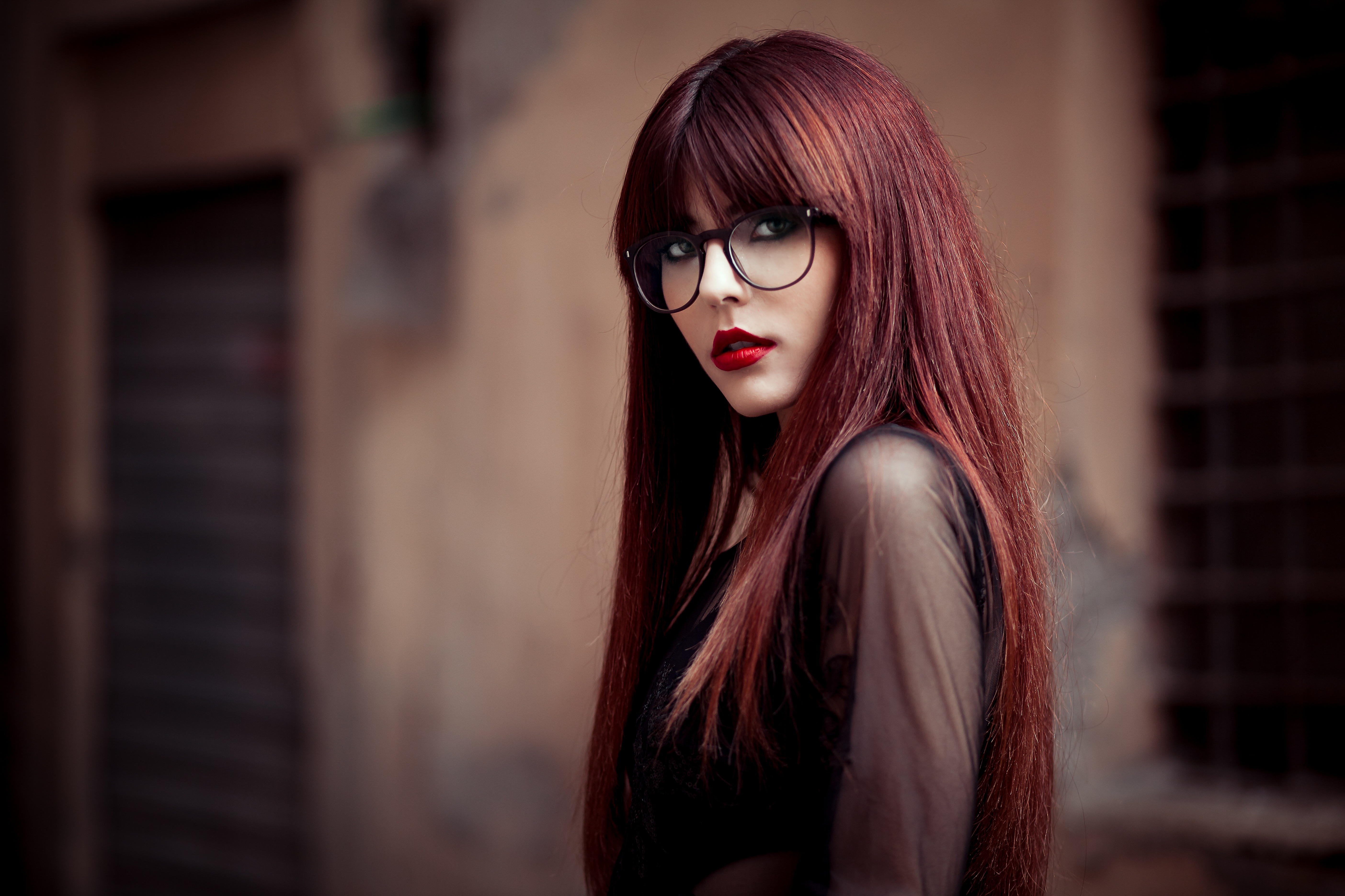 Download mobile wallpaper Redhead, Glasses, Model, Women, Lipstick for free.