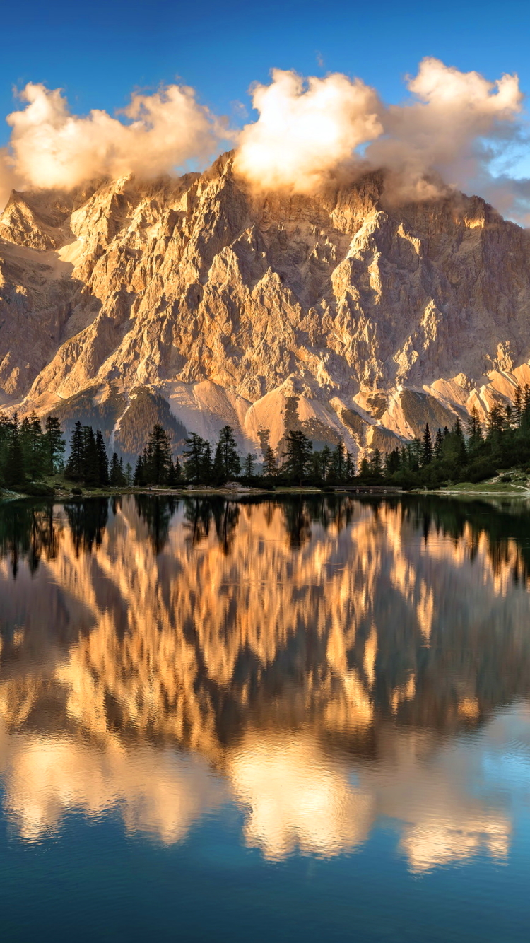 Download mobile wallpaper Nature, Mountain, Lake, Reflection, Earth, Cloud for free.