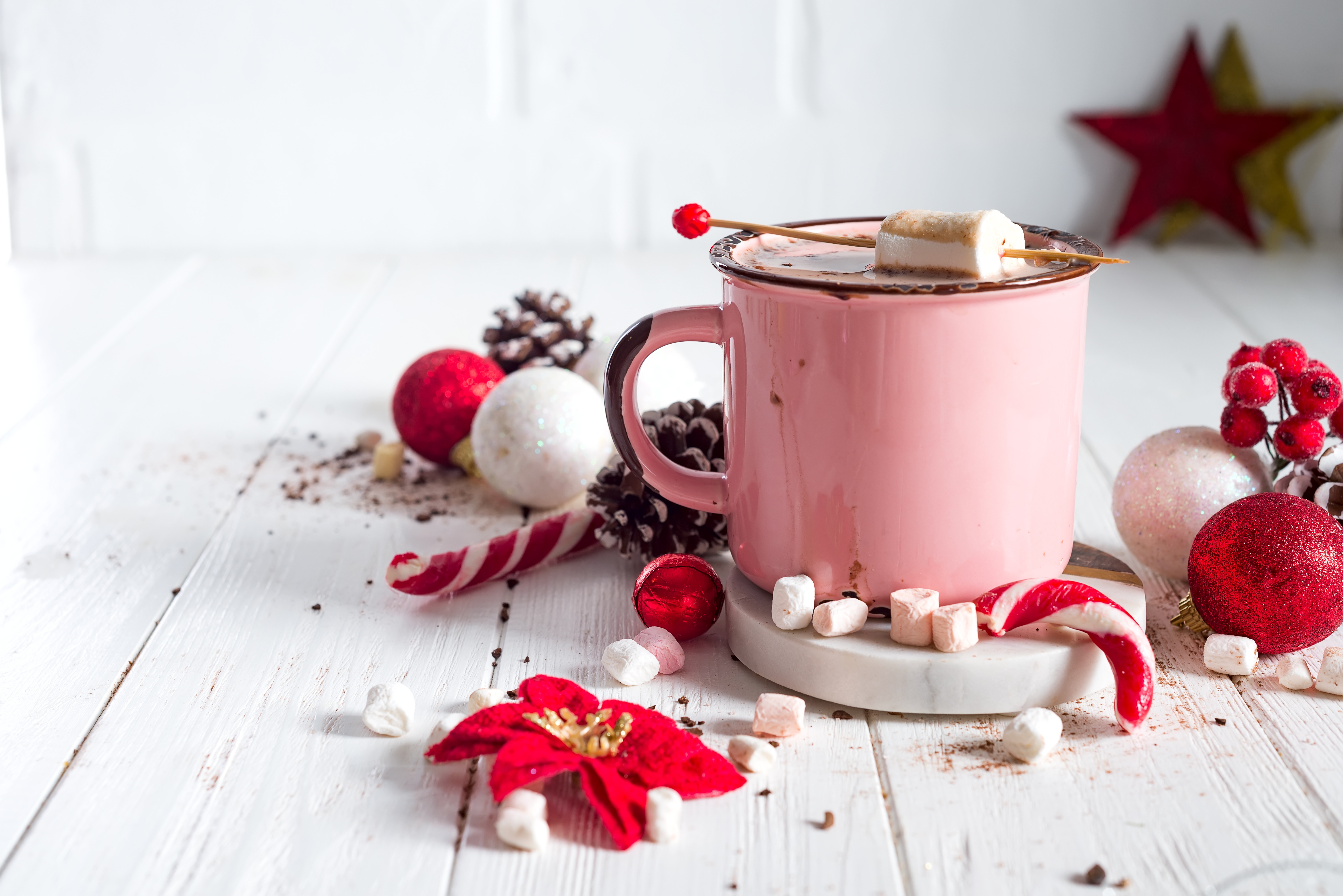 Free download wallpaper Food, Still Life, Cup, Marshmallow, Hot Chocolate, Christmas Ornaments on your PC desktop