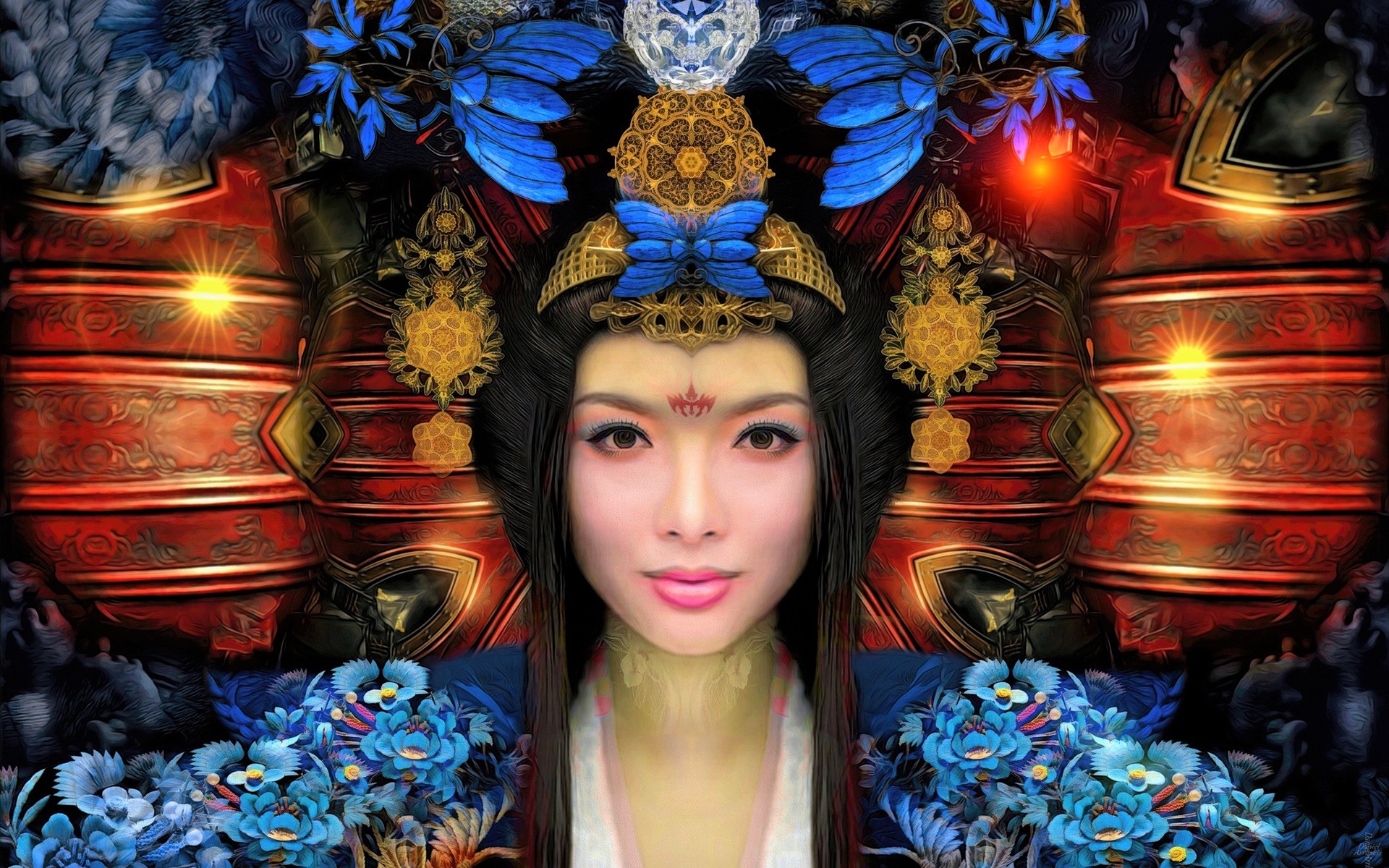 Free download wallpaper Fantasy, Flower, Colorful, Chinese, Women on your PC desktop