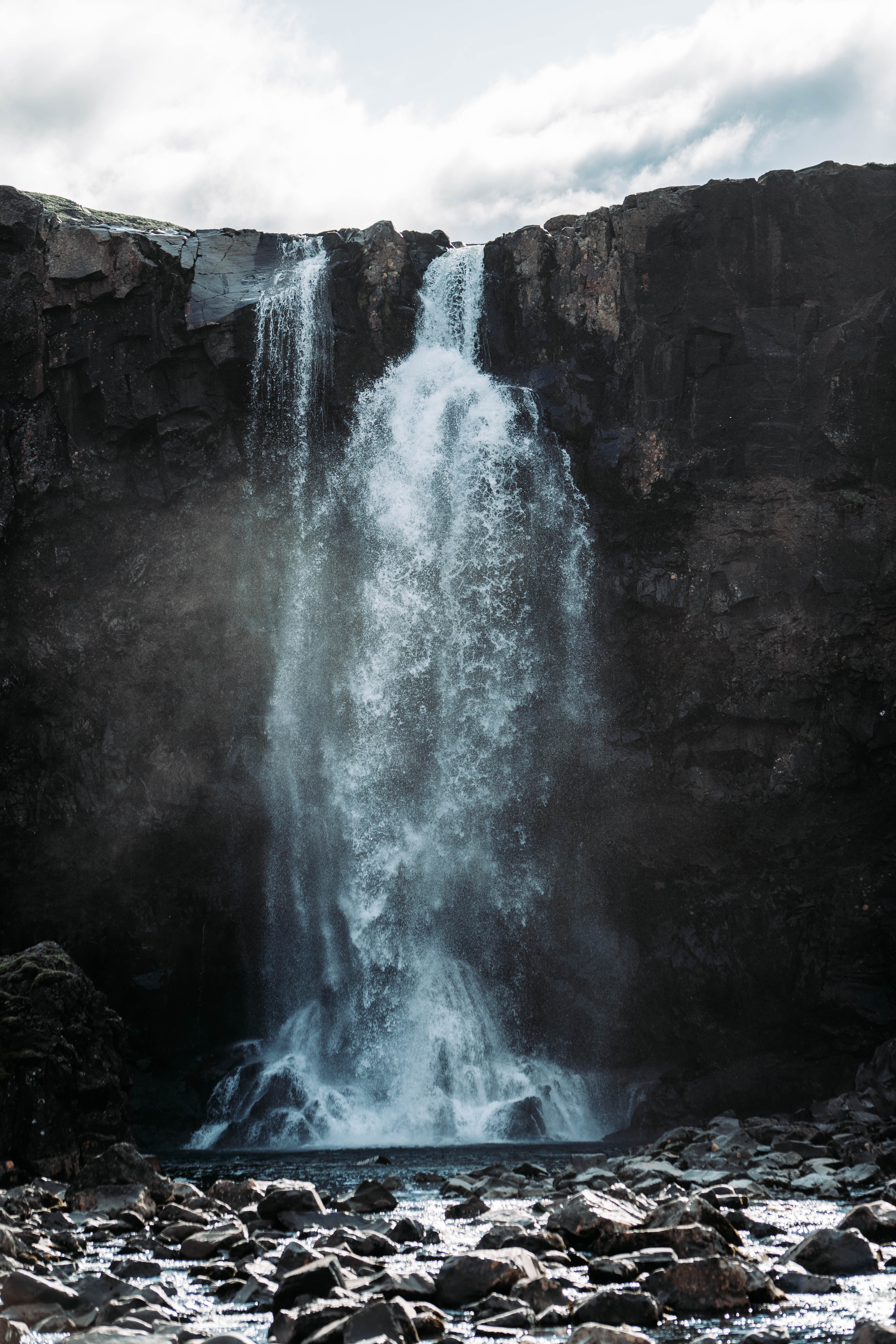 water, landscape, nature, stones, waterfall, break, precipice phone background