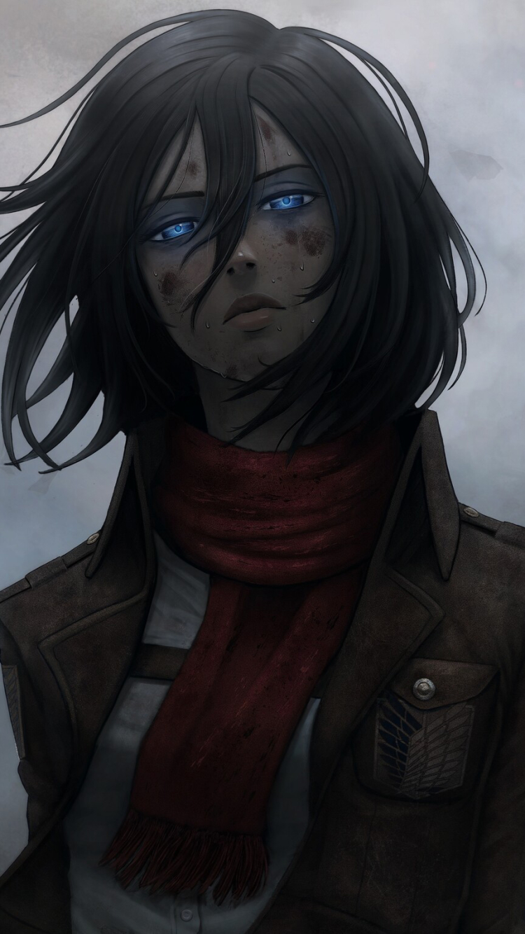 Handy-Wallpaper Blaue Augen, Animes, Schwarzes Haar, Mikasa Ackermann, Attack On Titan kostenlos herunterladen.