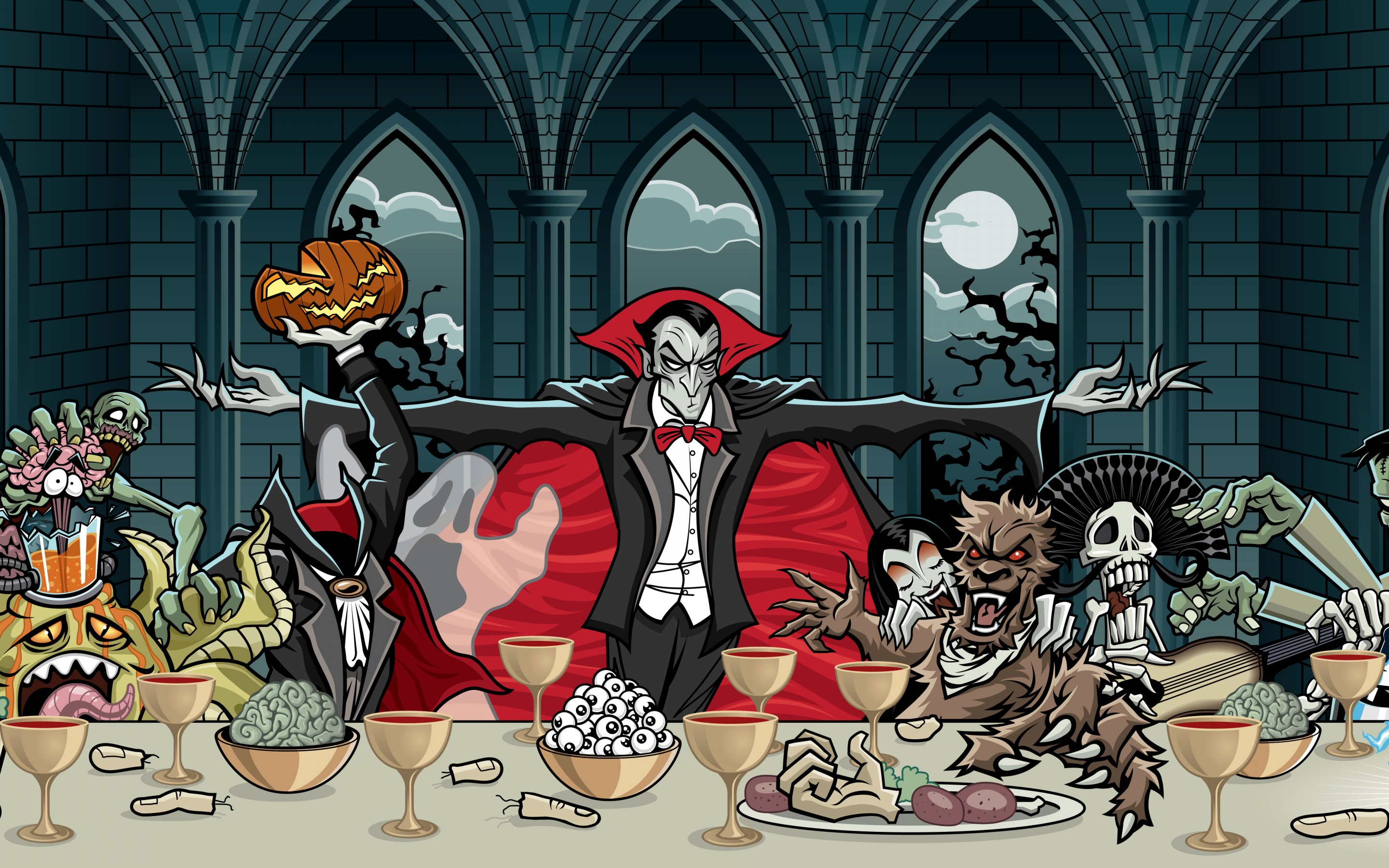 vampire, art, halloween, pumpkin, dracula, feast