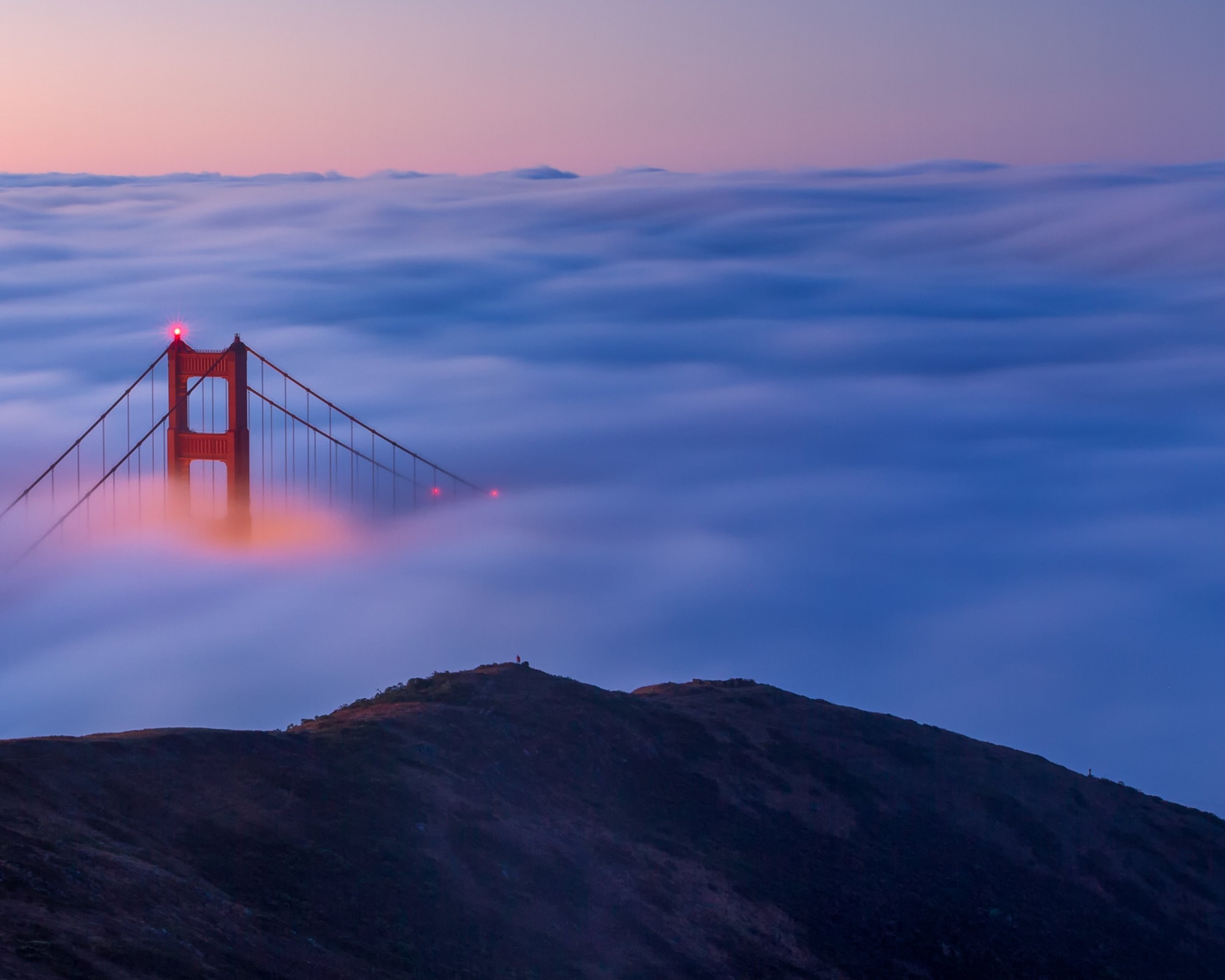 Laden Sie das Nebel, Brücke, Goldenes Tor, Nacht, Brücken, Menschengemacht-Bild kostenlos auf Ihren PC-Desktop herunter