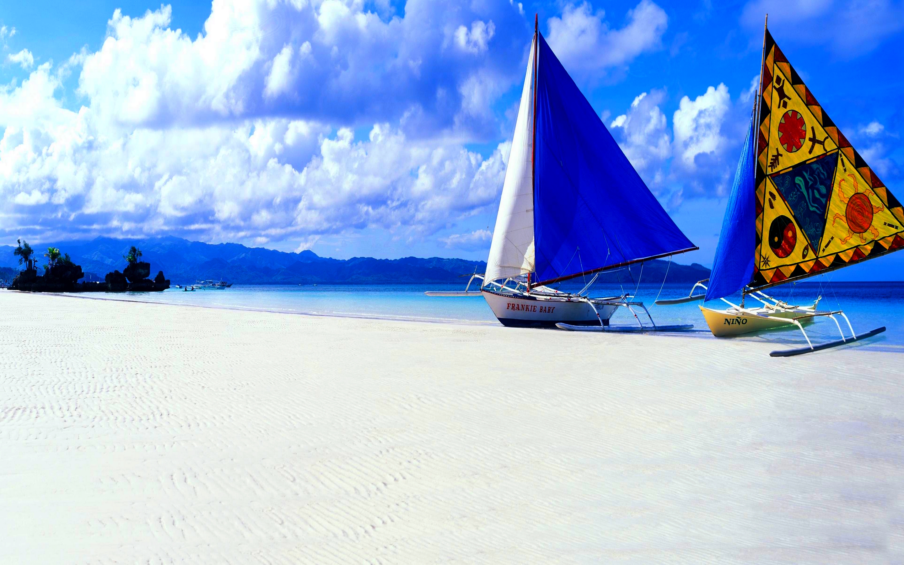 Download mobile wallpaper Sea, Beach, Ocean, Sailboat, Tropical, Cloud, Vehicles for free.