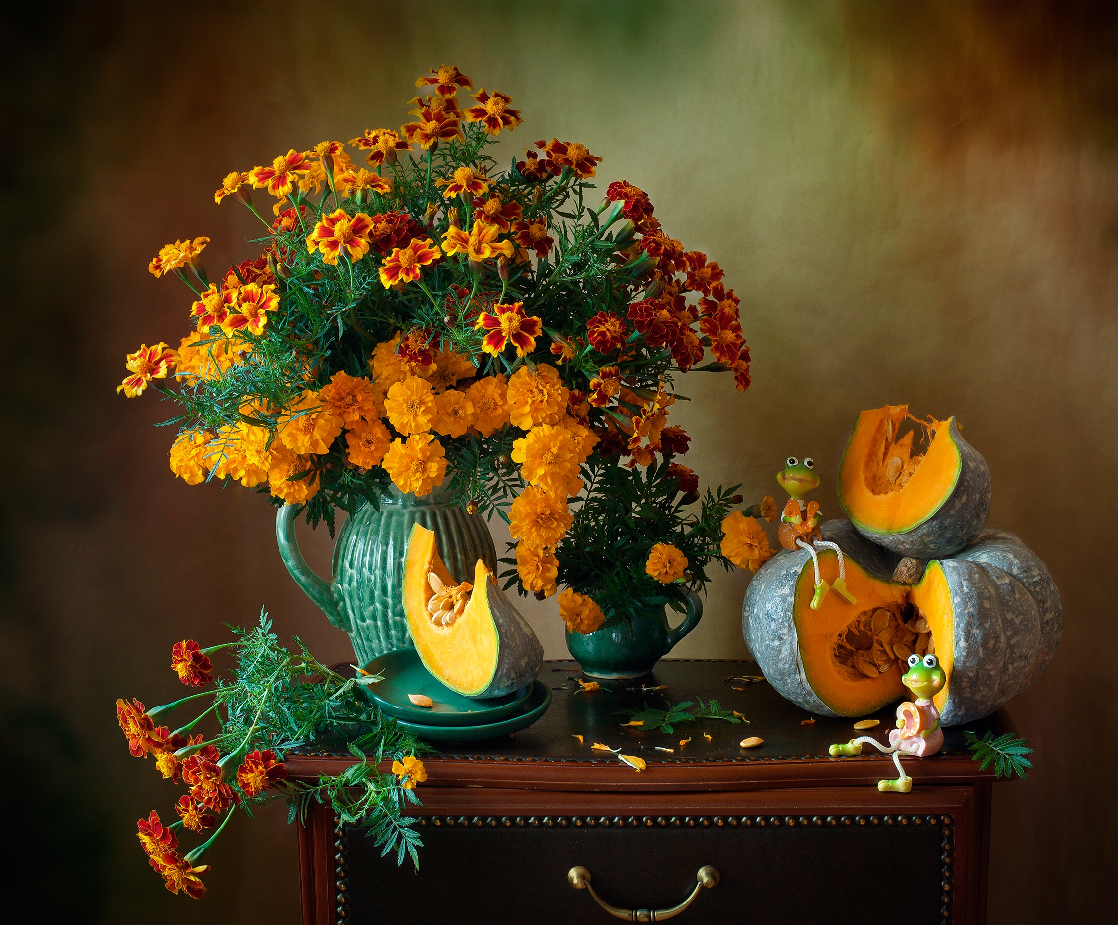 Download mobile wallpaper Pumpkin, Still Life, Photography, Marigold for free.