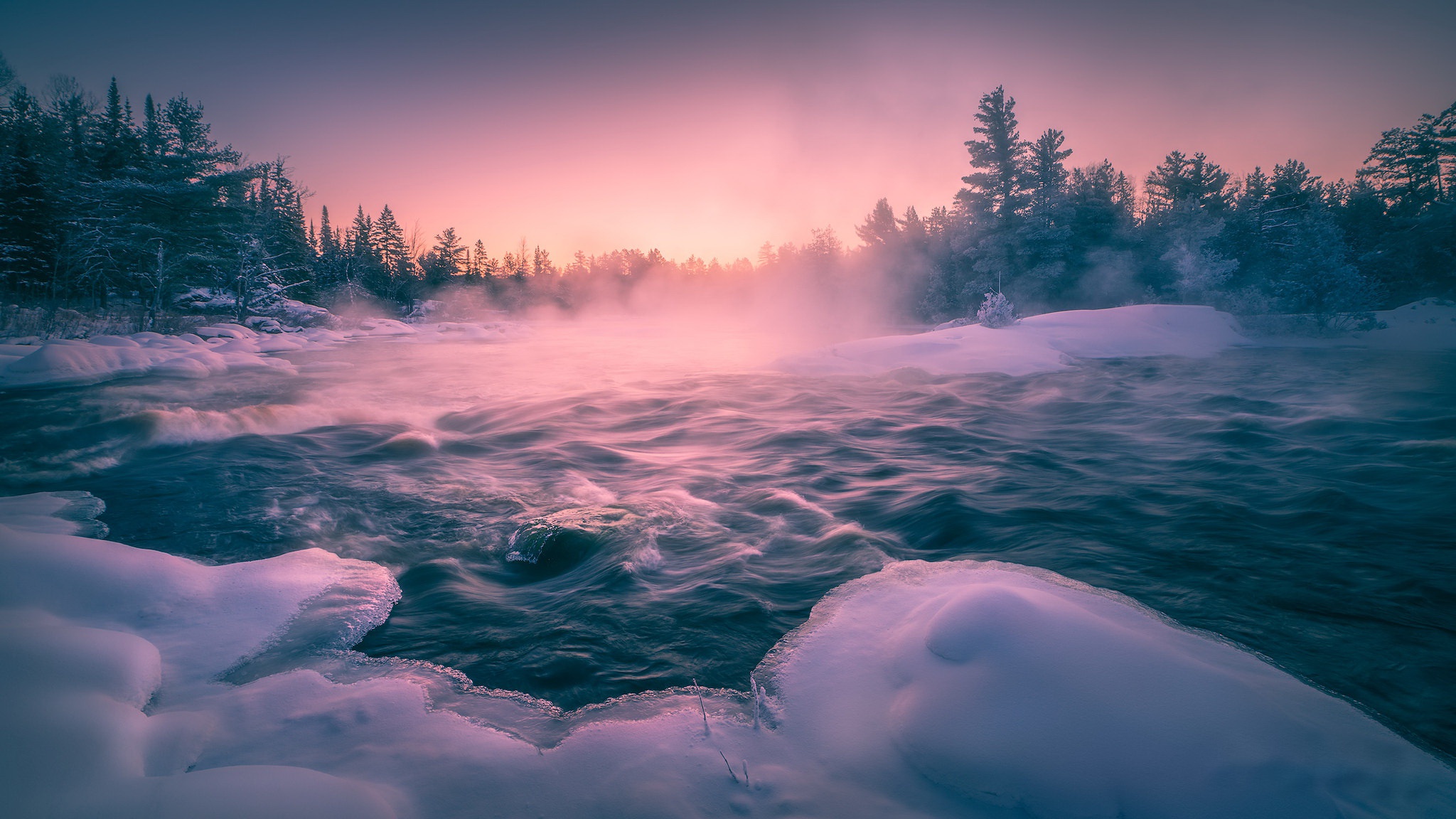 Descarga gratuita de fondo de pantalla para móvil de Invierno, Hielo, Lagos, Lago, Niebla, Atardecer, Tierra/naturaleza.