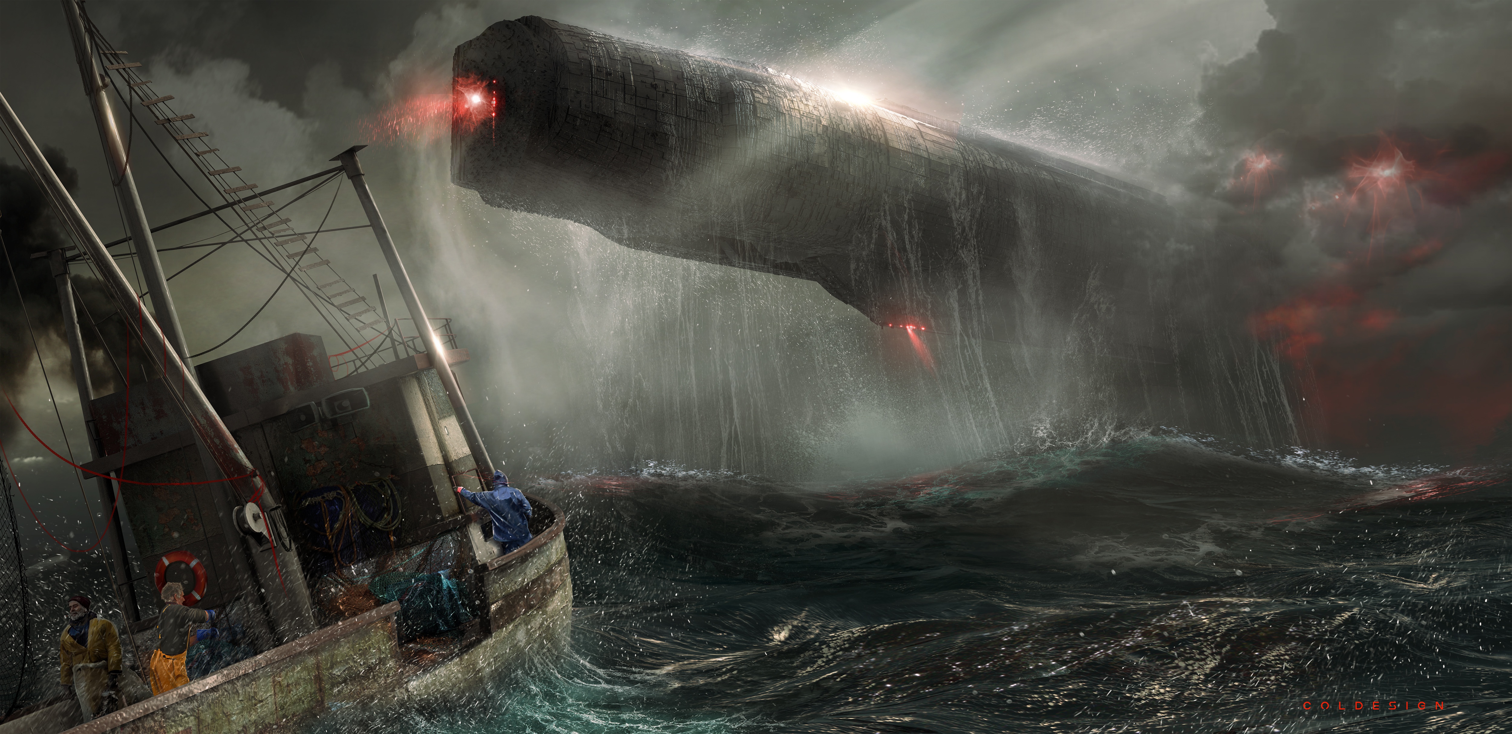 Download mobile wallpaper Ocean, Boat, Sci Fi, Spaceship for free.