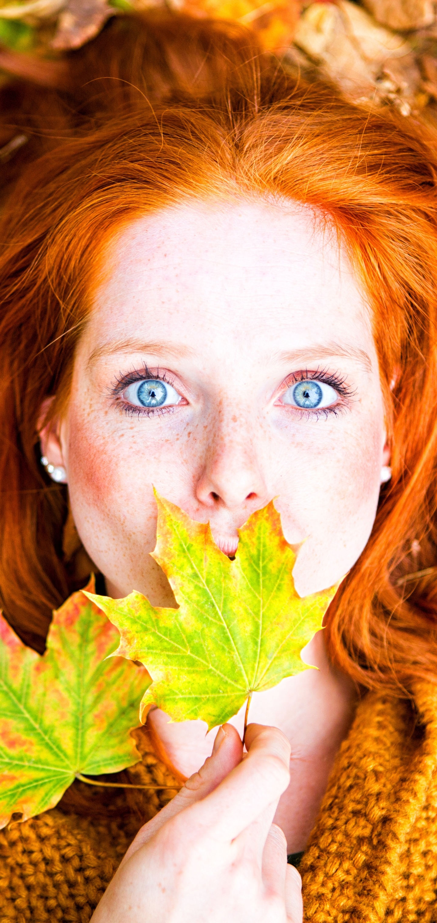 Download mobile wallpaper Redhead, Mood, Face, Model, Women, Blue Eyes for free.