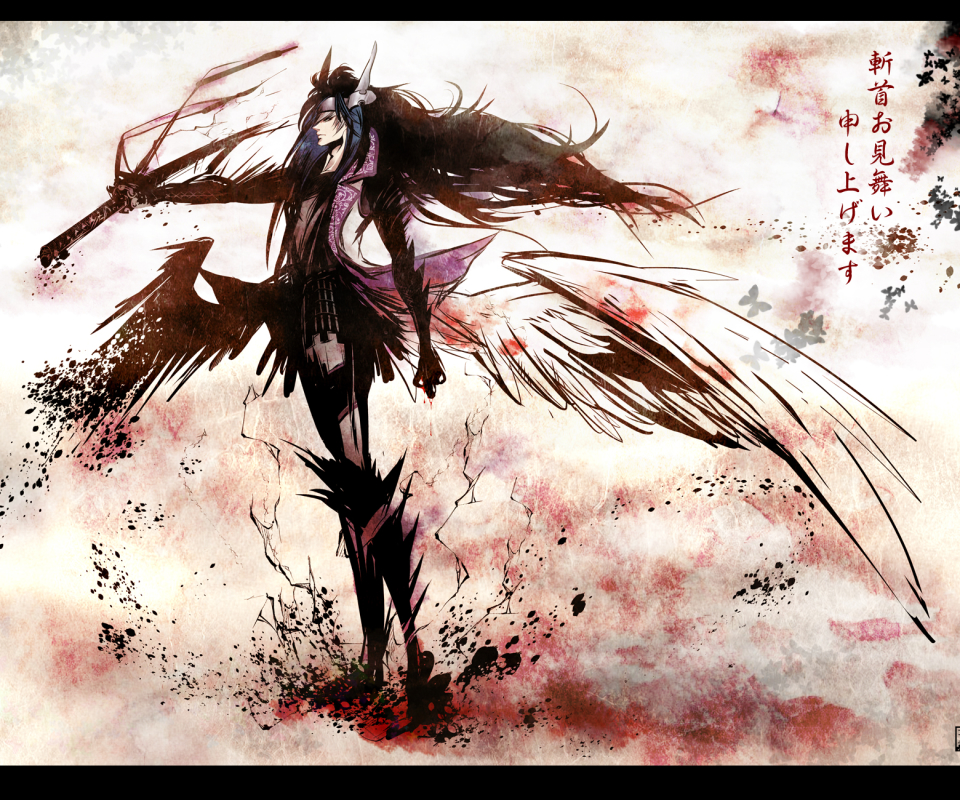Free download wallpaper Anime, Wings, Sword, Devil, Katana, Sengoku Basara on your PC desktop