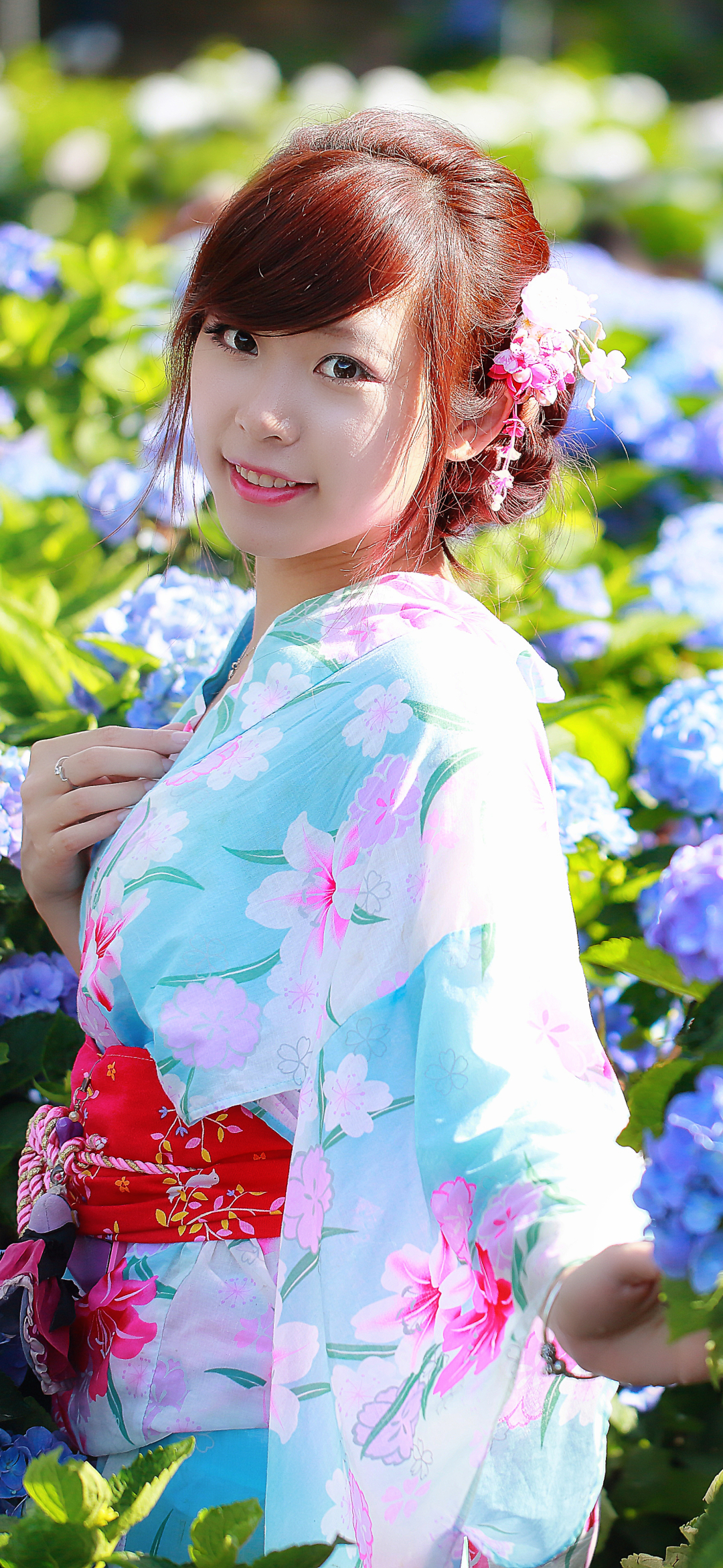 Download mobile wallpaper Smile, Redhead, Kimono, Model, Women, Asian for free.