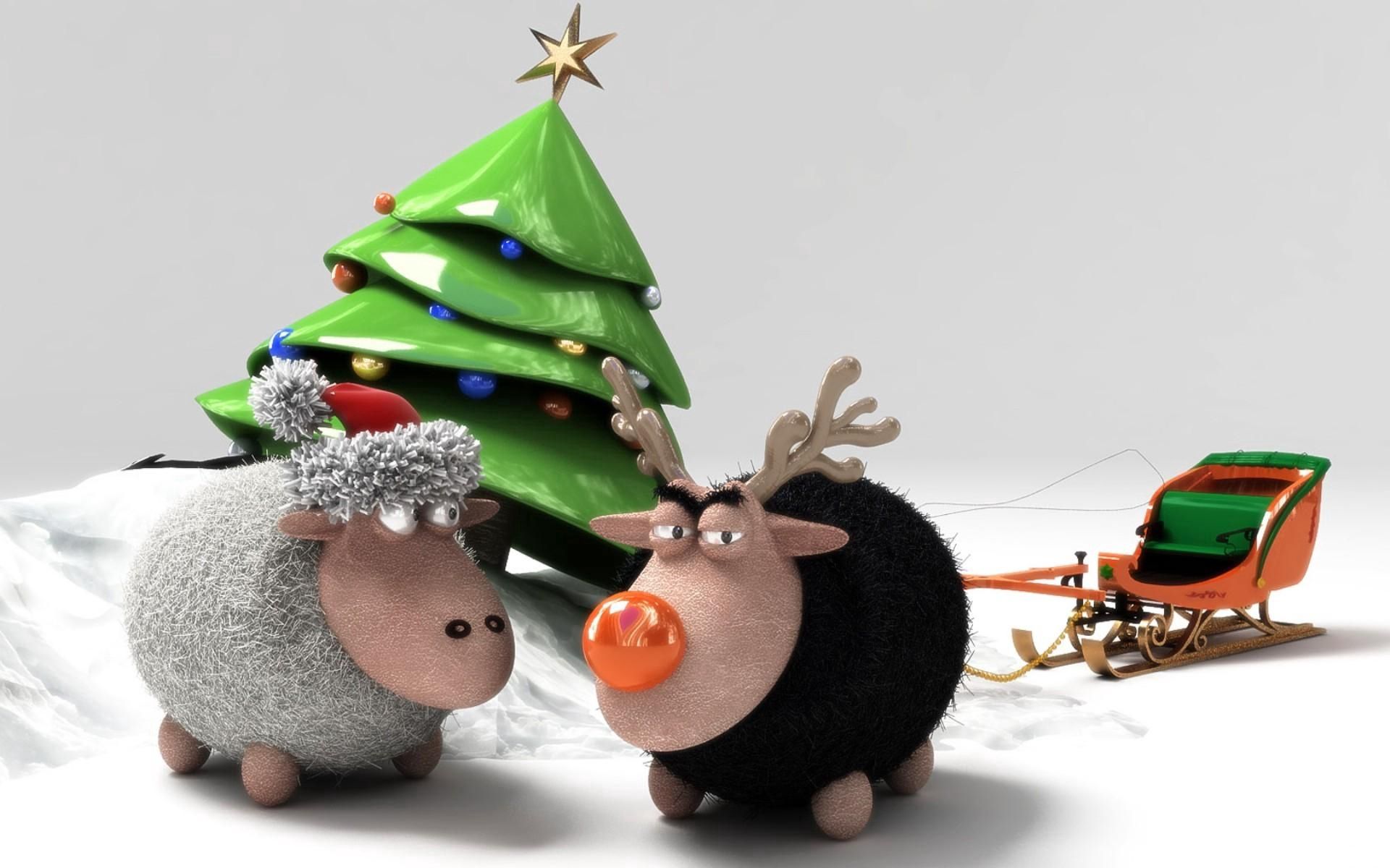 58945 descargar fondo de pantalla vacaciones, año nuevo, día festivo, árbol de navidad, oveja, trineo, ovejas, una reunión, reunión: protectores de pantalla e imágenes gratis