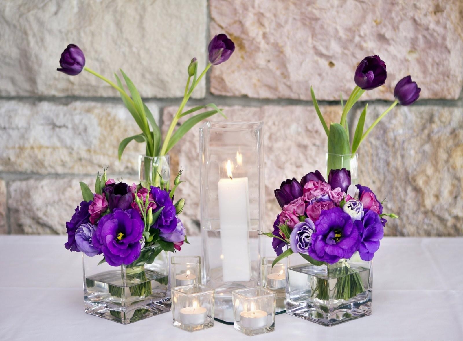 candles, flowers, tulips, glasses, lisianthus russell, lisiantus russell