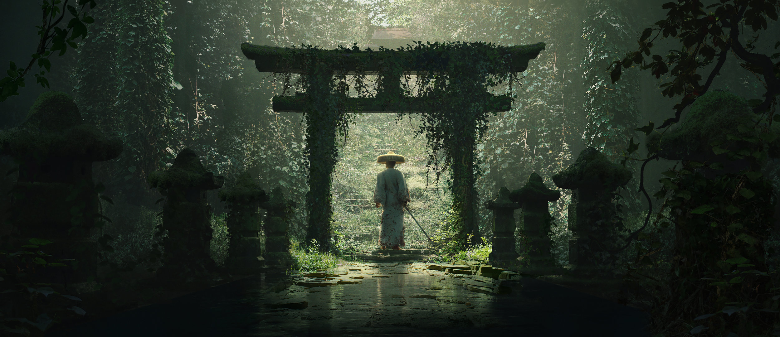953156 descargar fondo de pantalla samurái, fantasía, oriental, santuario, guerrero: protectores de pantalla e imágenes gratis