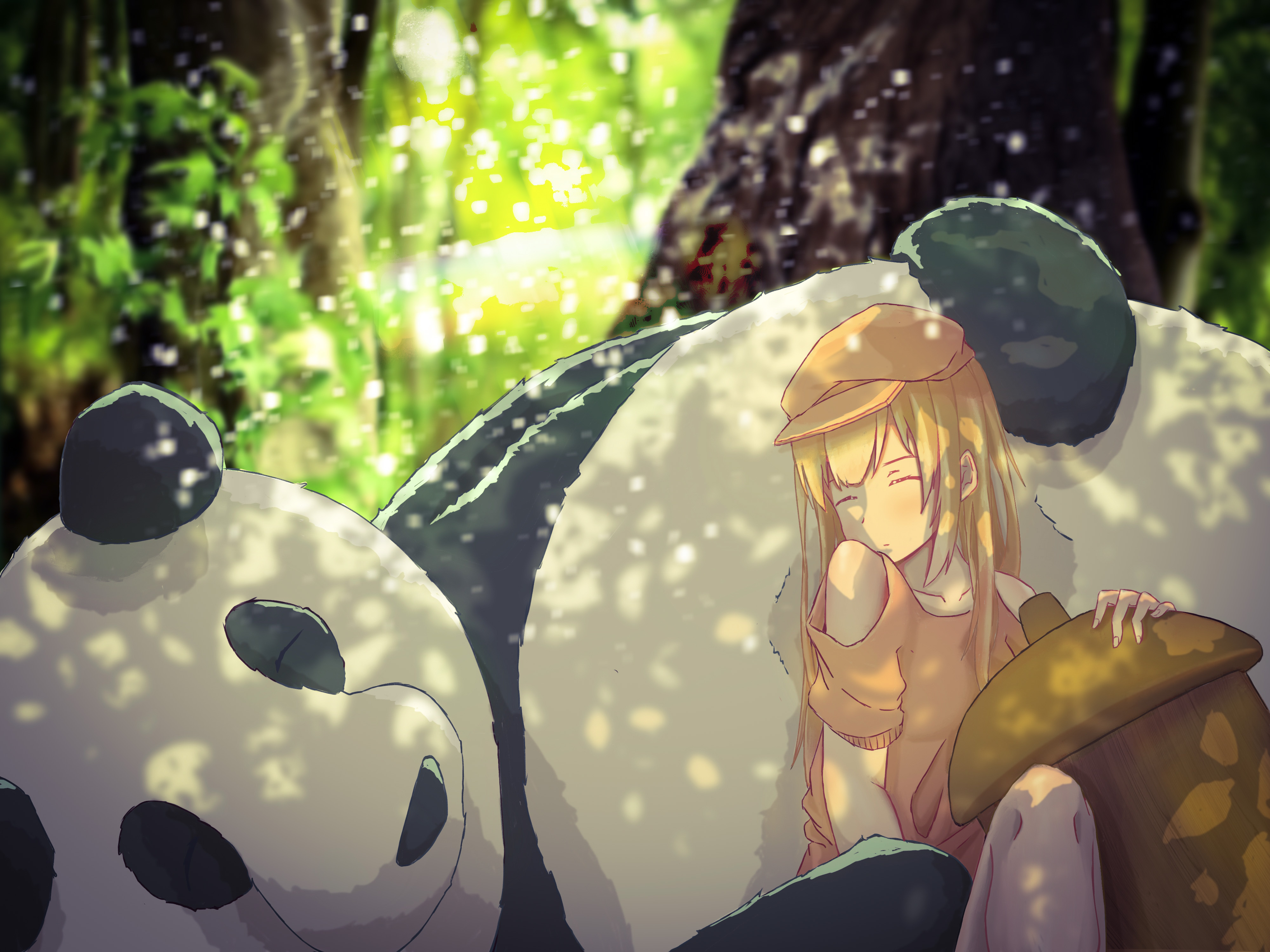 Free download wallpaper Anime, Girl, Blonde, Panda, Sleeping on your PC desktop