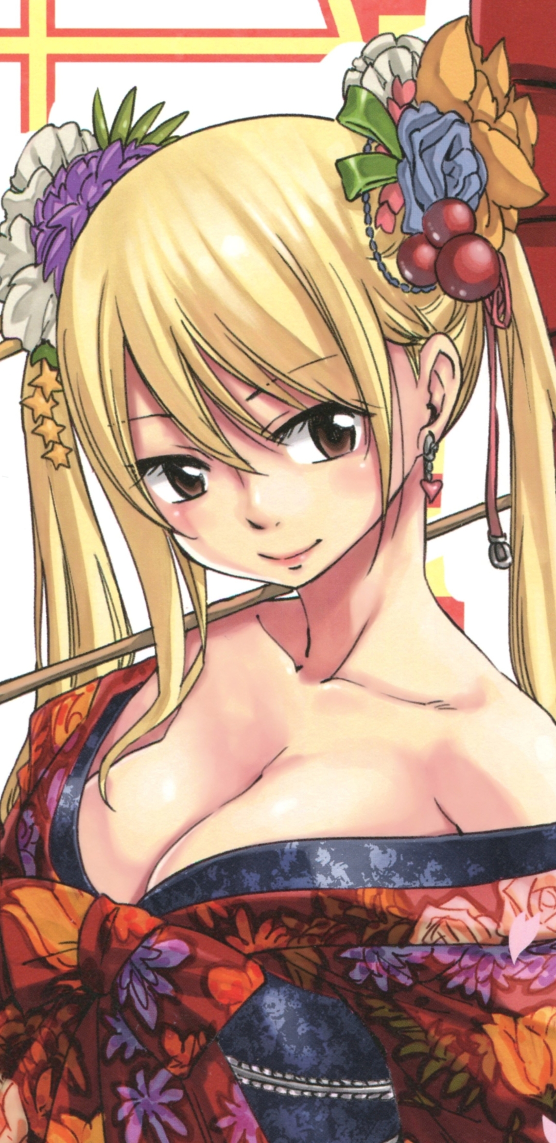 Download mobile wallpaper Anime, Blonde, Kimono, Earrings, Brown Eyes, Fairy Tail, Lucy Heartfilia for free.