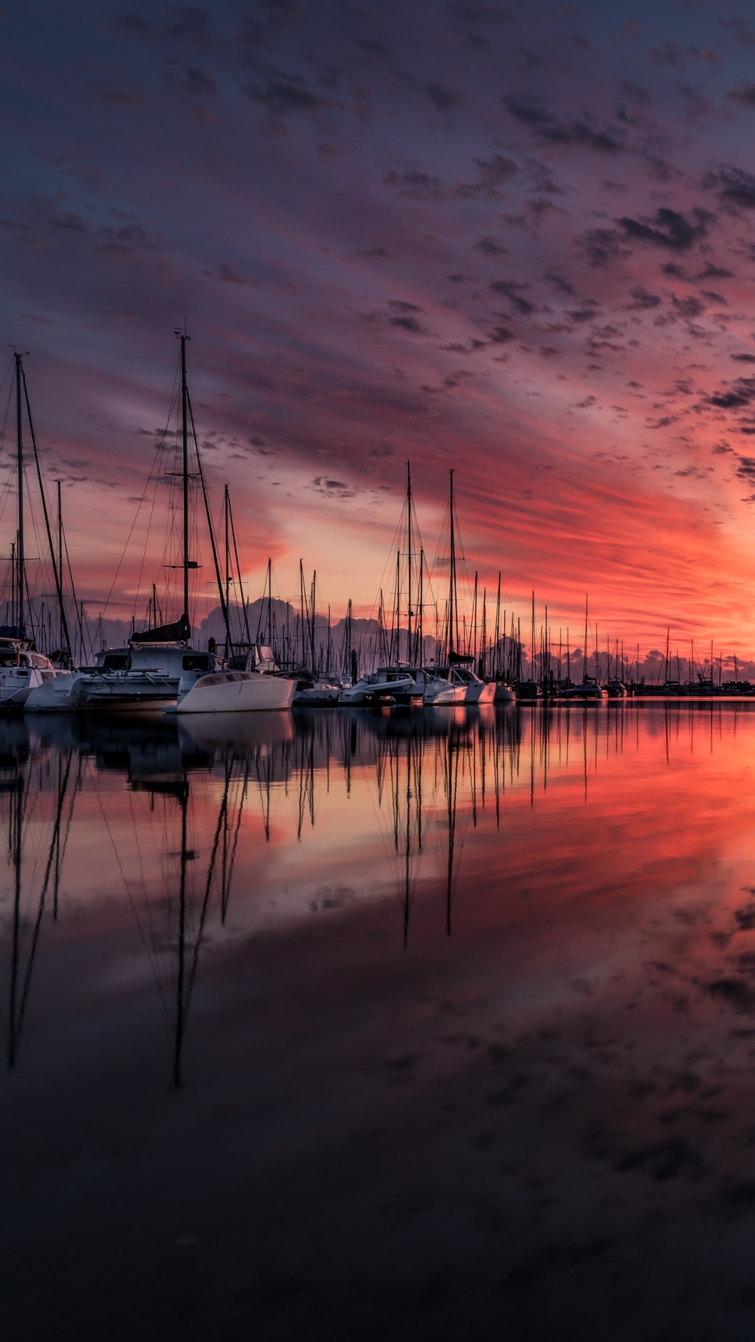 Download mobile wallpaper Sky, Reflection, Sunrise, Yacht, Harbor, Vehicle, Man Made for free.
