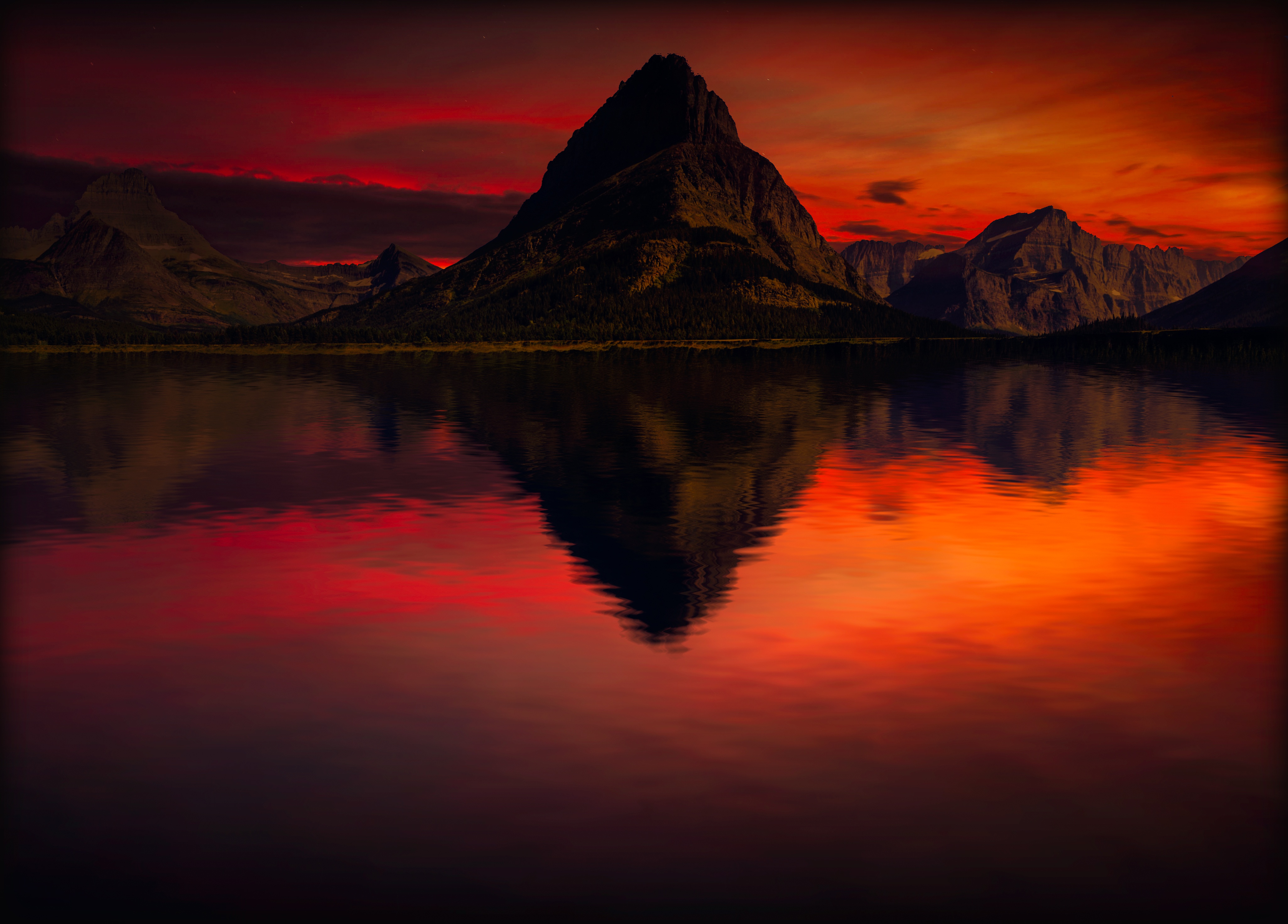 Download mobile wallpaper Nature, Sunset, Mountain, Peak, Lake, Reflection, Earth, Orange (Color) for free.