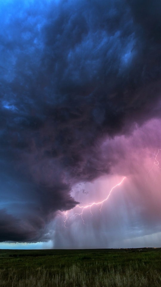 Download mobile wallpaper Sky, Lightning, Dark, Earth, Field, Storm, Cloud, Photography for free.