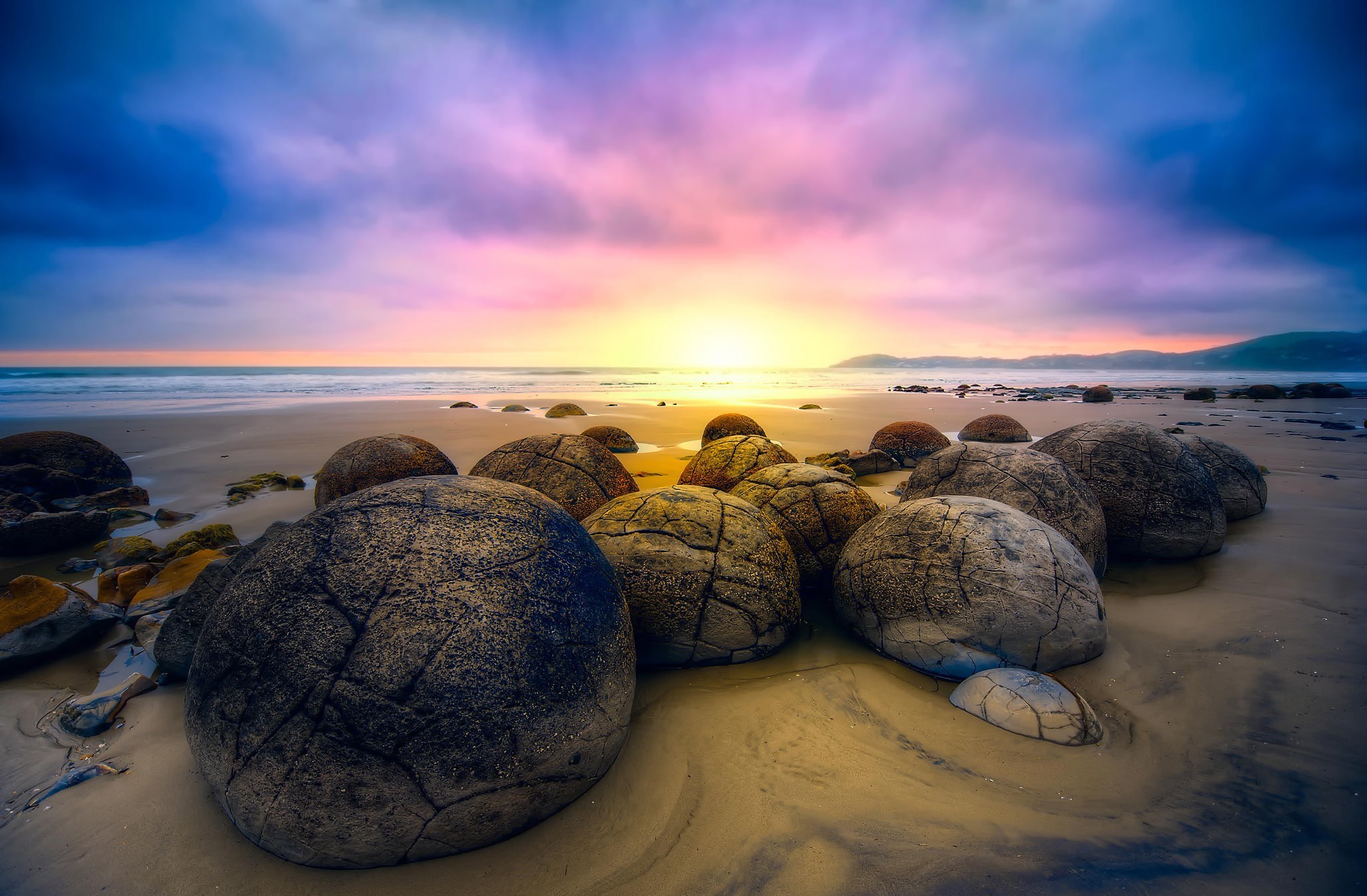 boulder, sunset, earth, rock, seashore