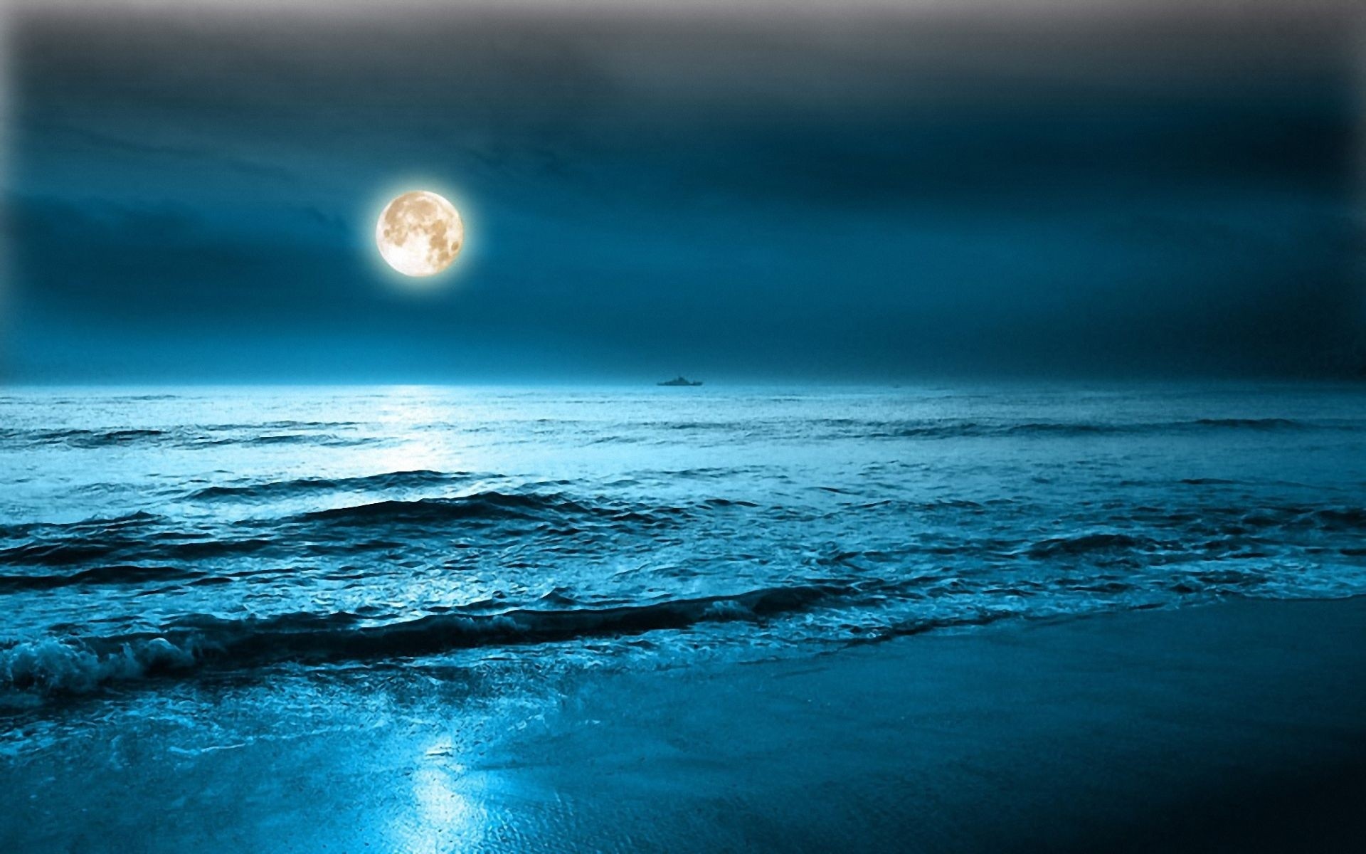 Скачать обои бесплатно Море, Ночь, Луна, Горизонт, Океан, Синий, Земля/природа картинка на рабочий стол ПК