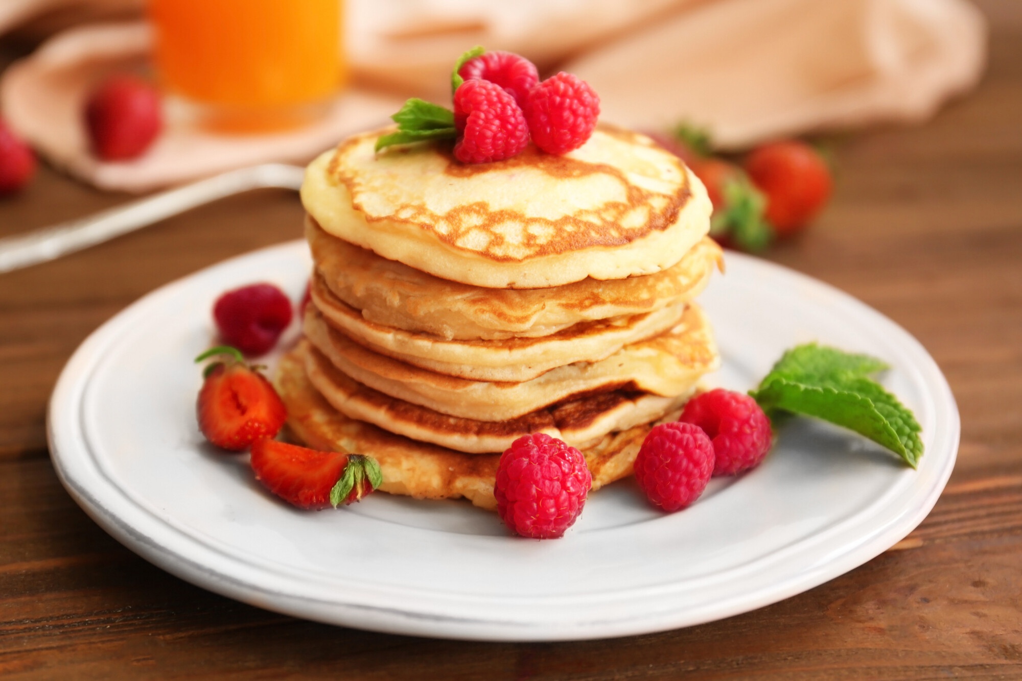Download mobile wallpaper Food, Raspberry, Berry, Fruit, Breakfast, Pancake for free.