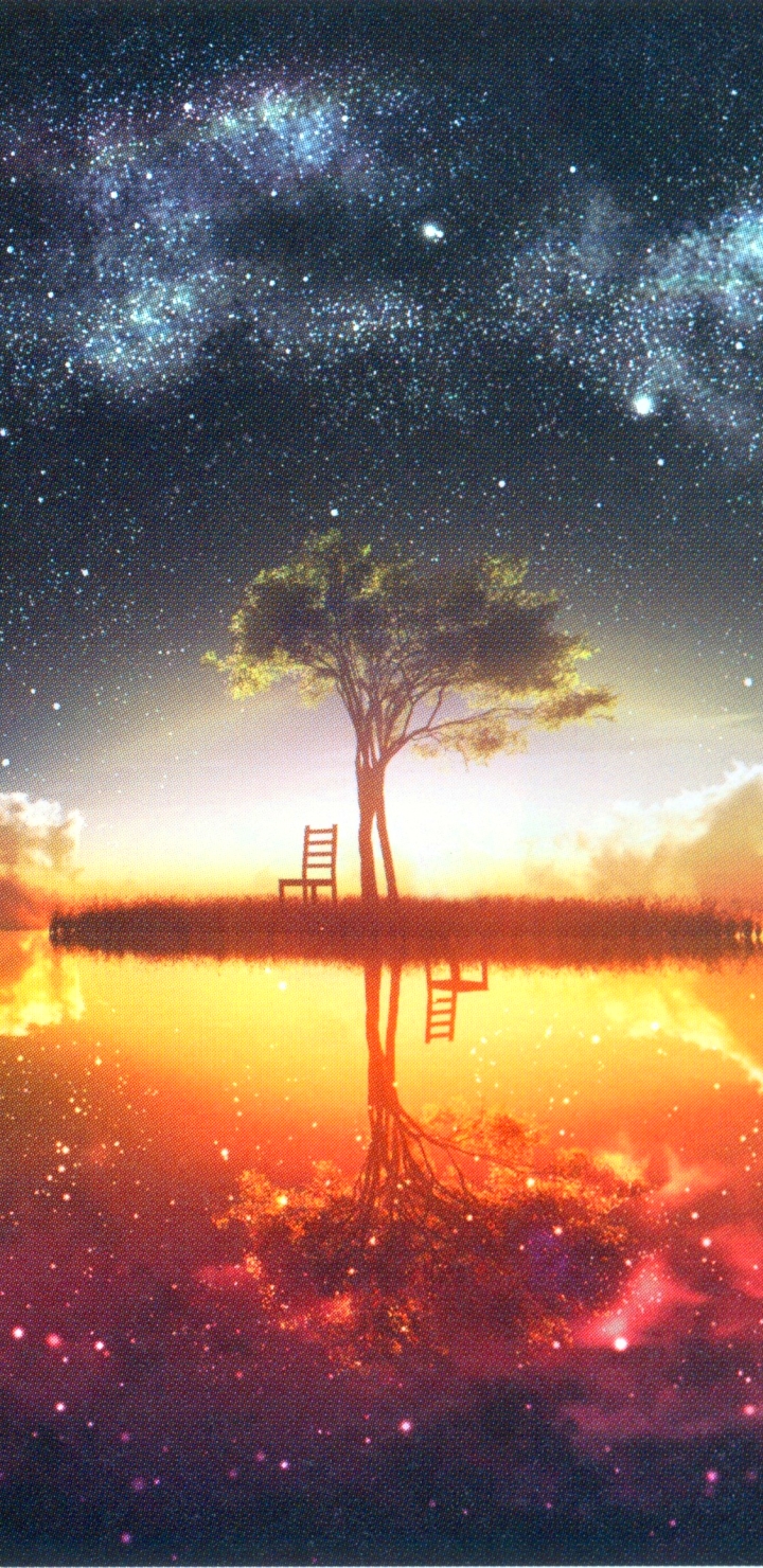 Download mobile wallpaper Anime, Reflection, Tree for free.